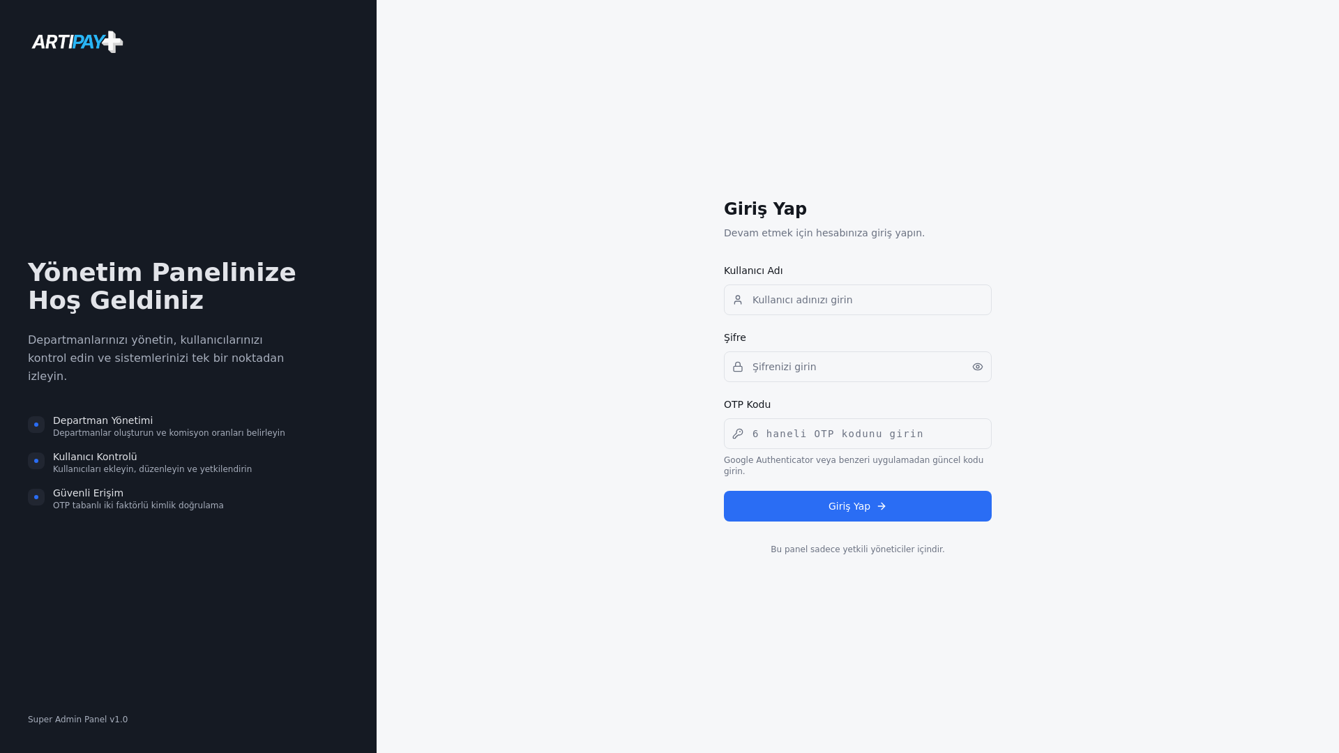 website screenshot of https://artipay-management-frontend.pages.dev/