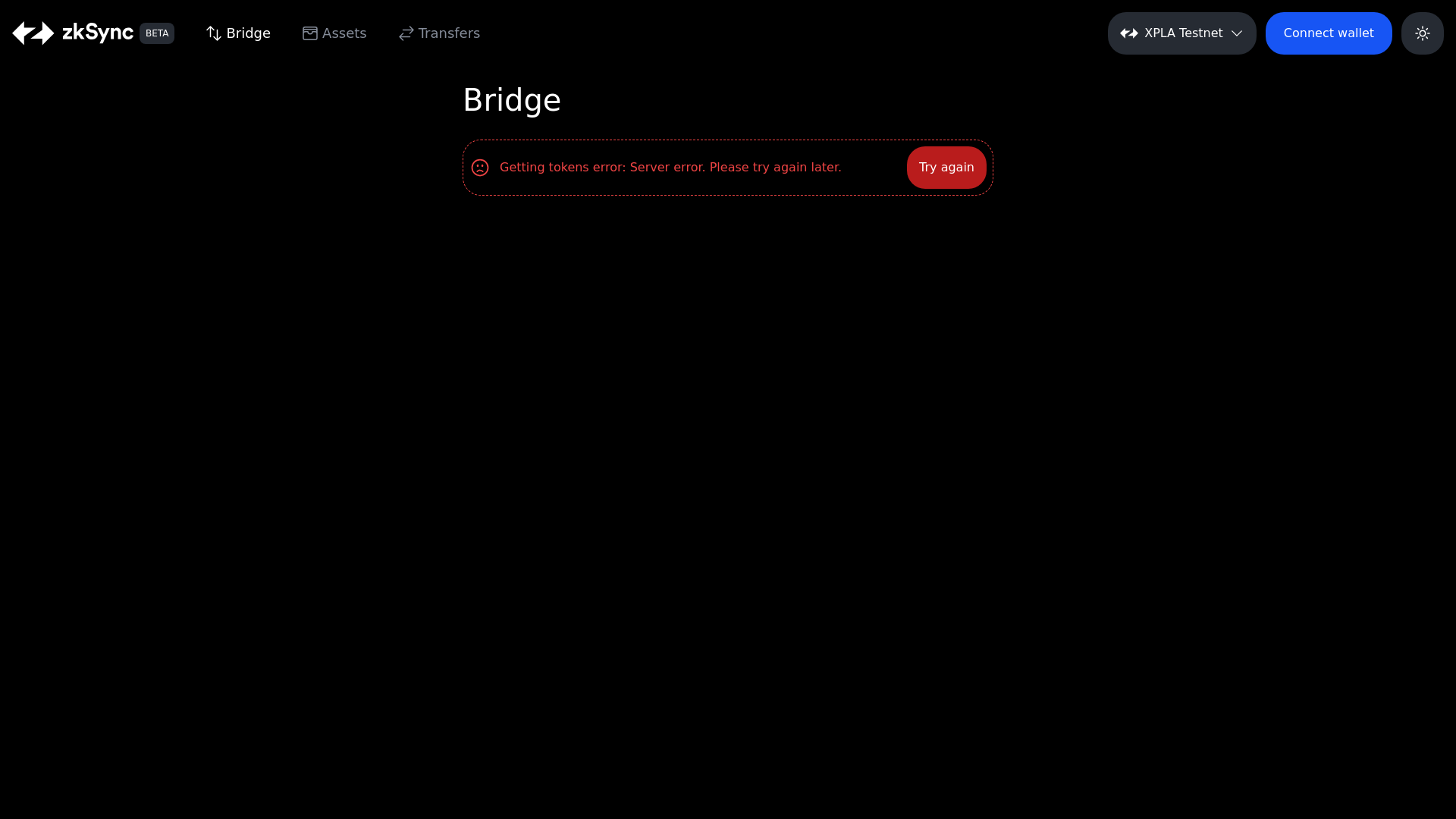 website screenshot of https://testnet-bridge.zkxpla.io