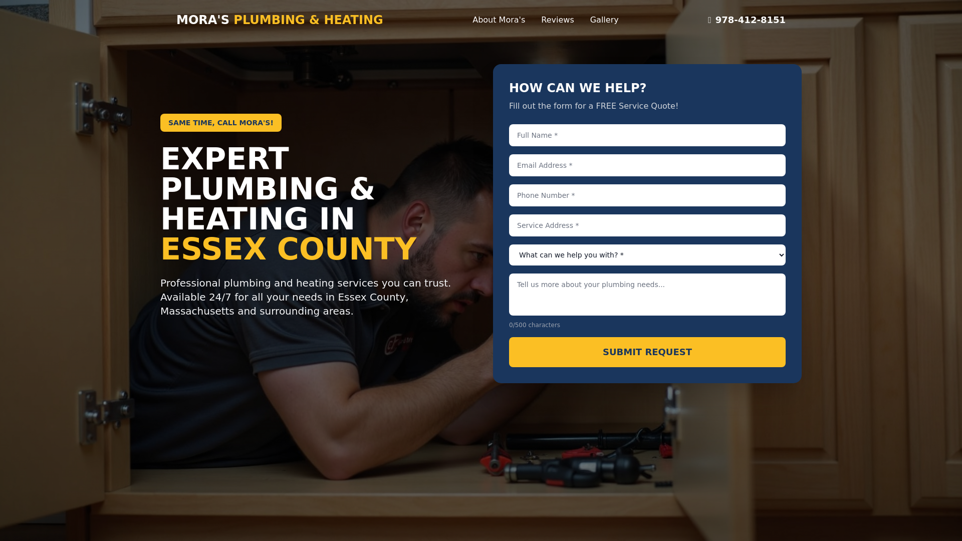 website screenshot of https://morasplumbingandheating.com