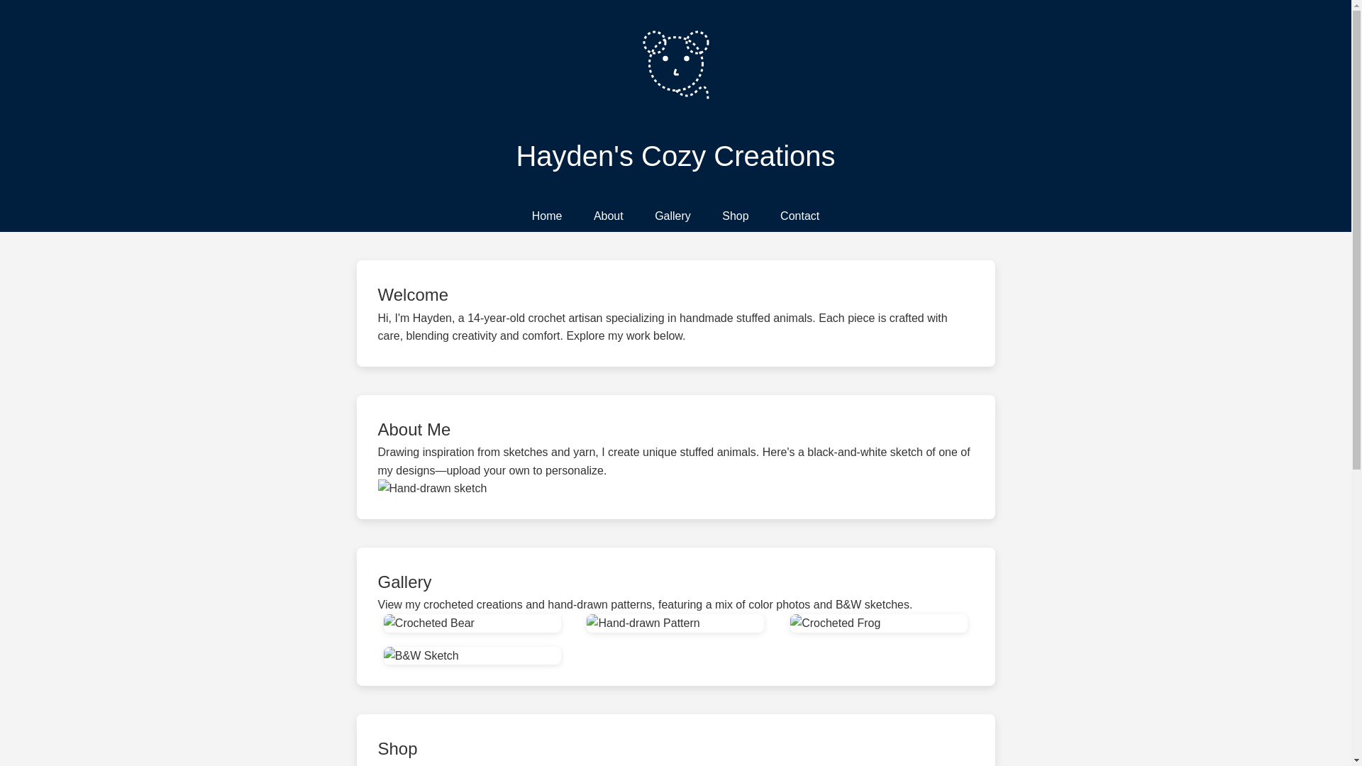website screenshot of https://haydenscozycreations.com/