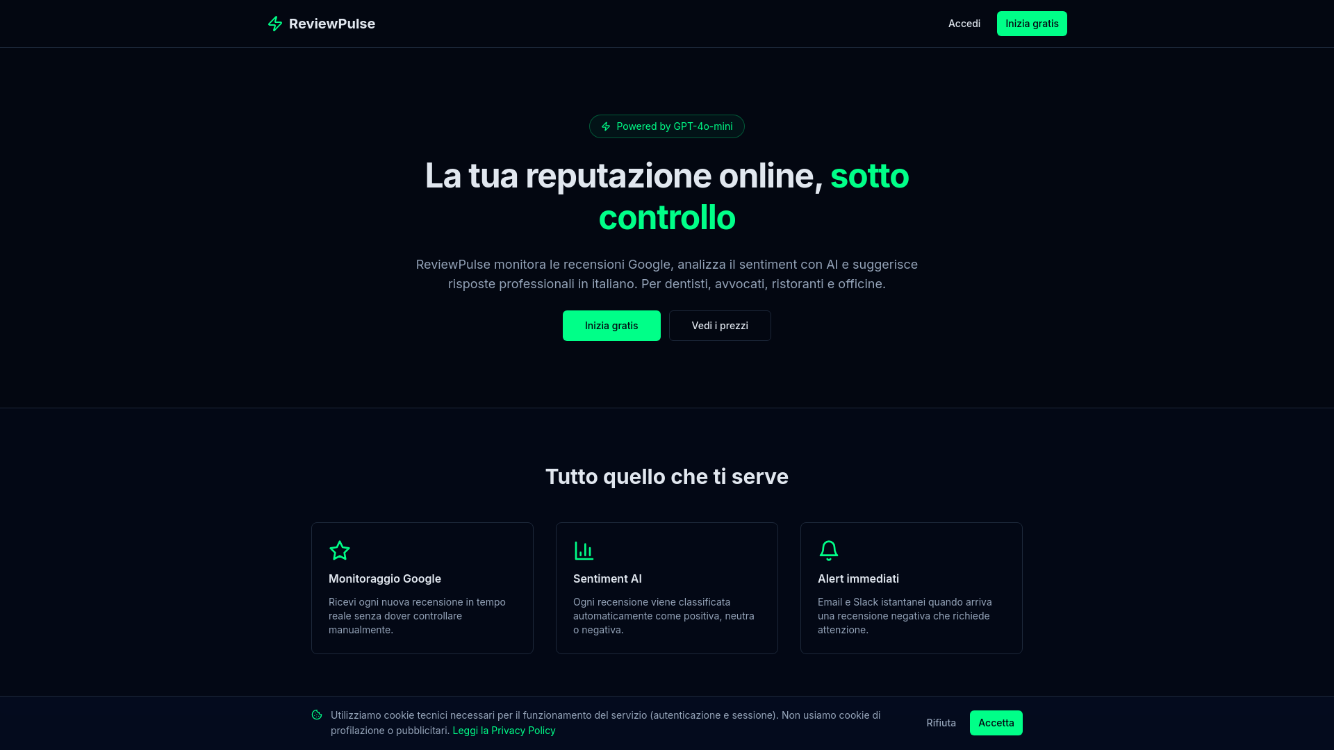 website screenshot of https://reviewpulse.it/