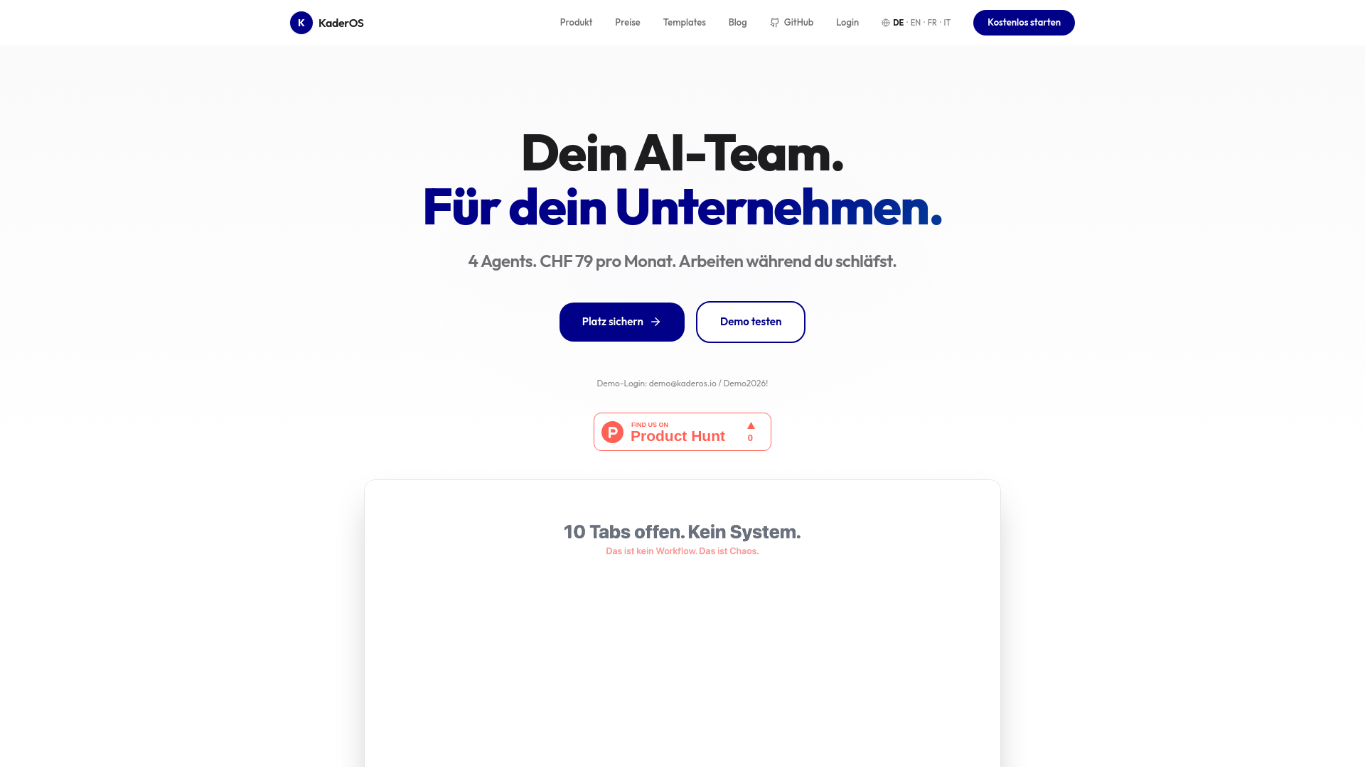website screenshot of https://kaderos.io/