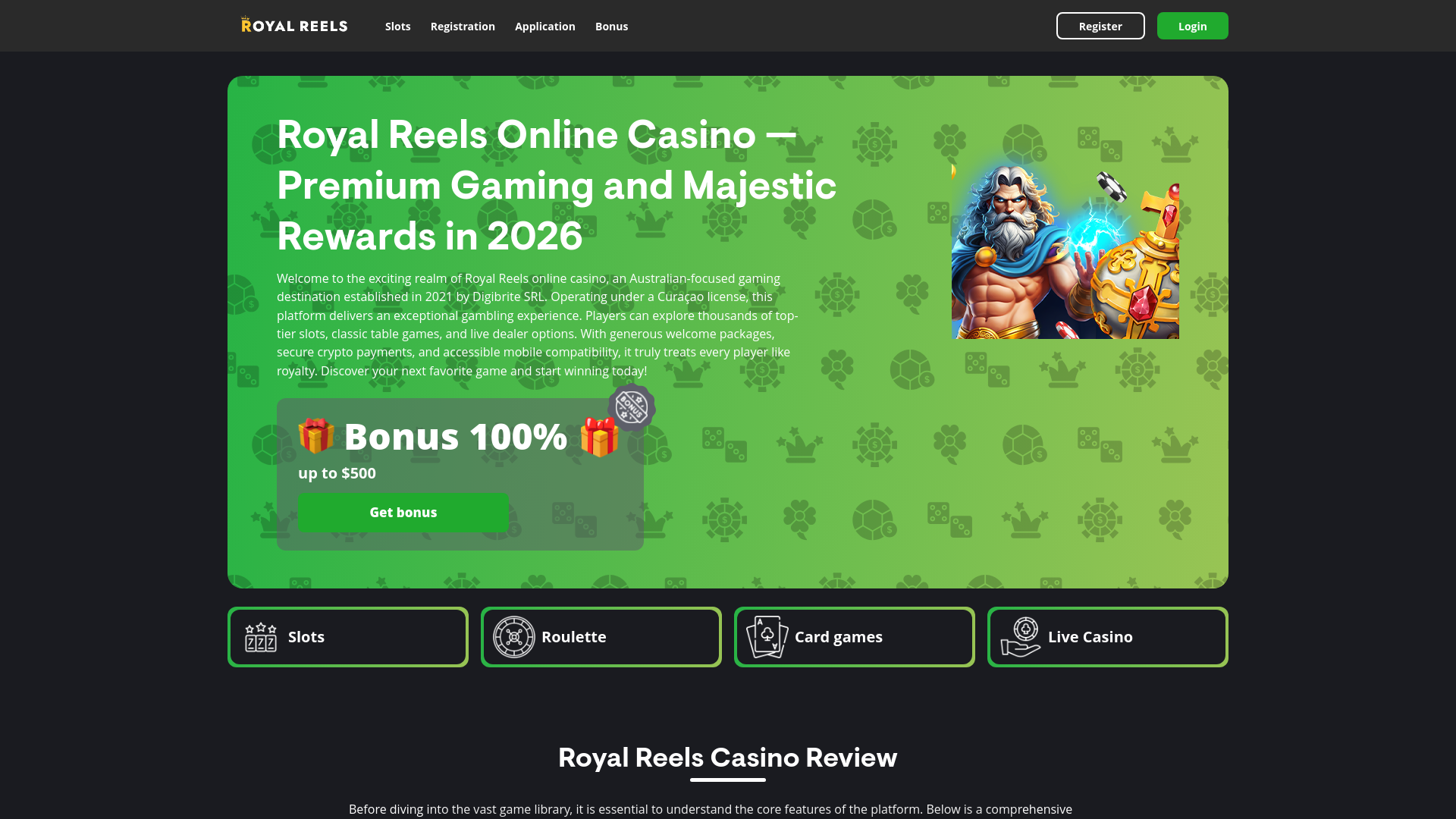 website screenshot of https://royalreels-australia.app