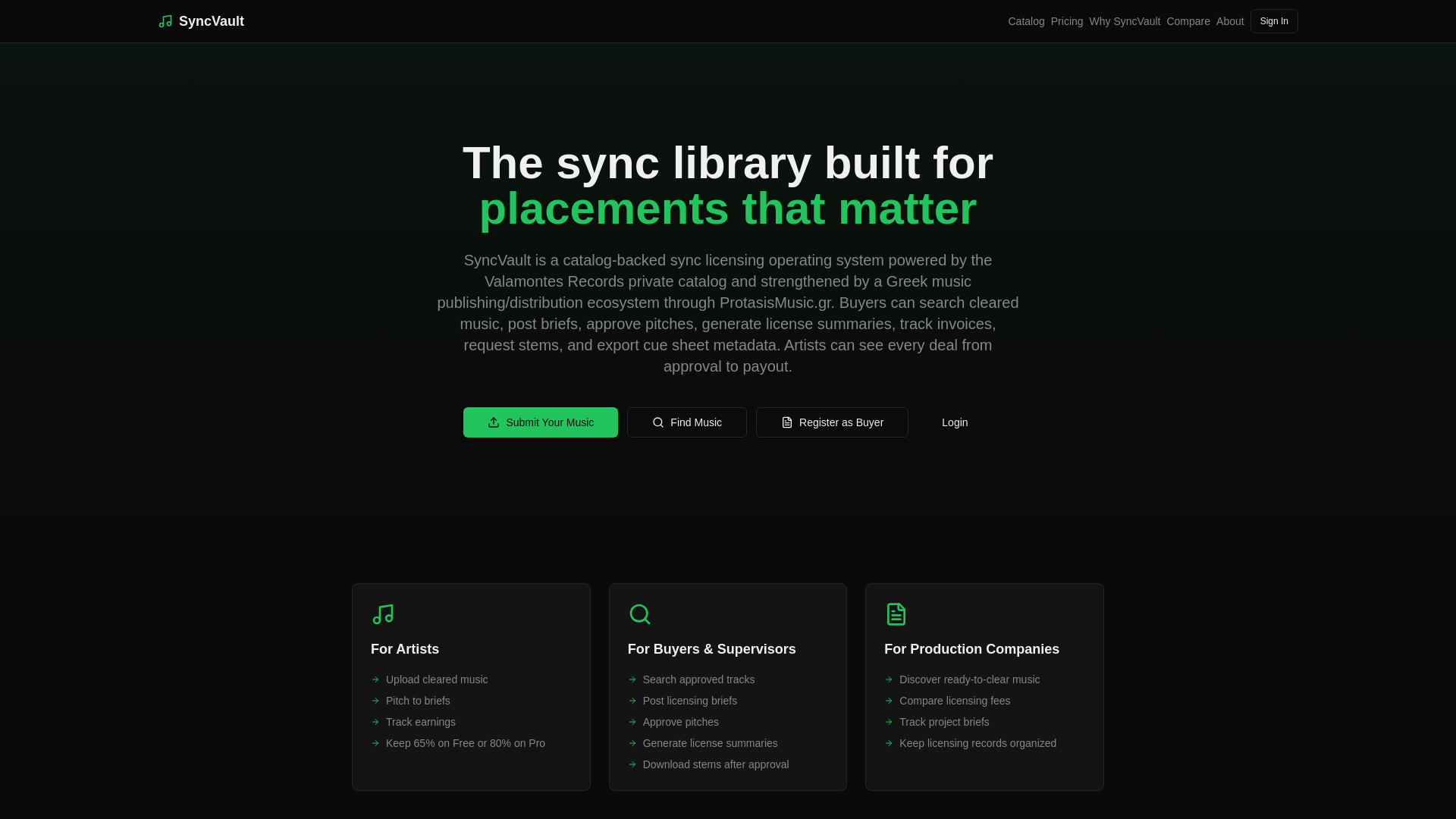 website screenshot of https://syncvaultmusic.xyz/