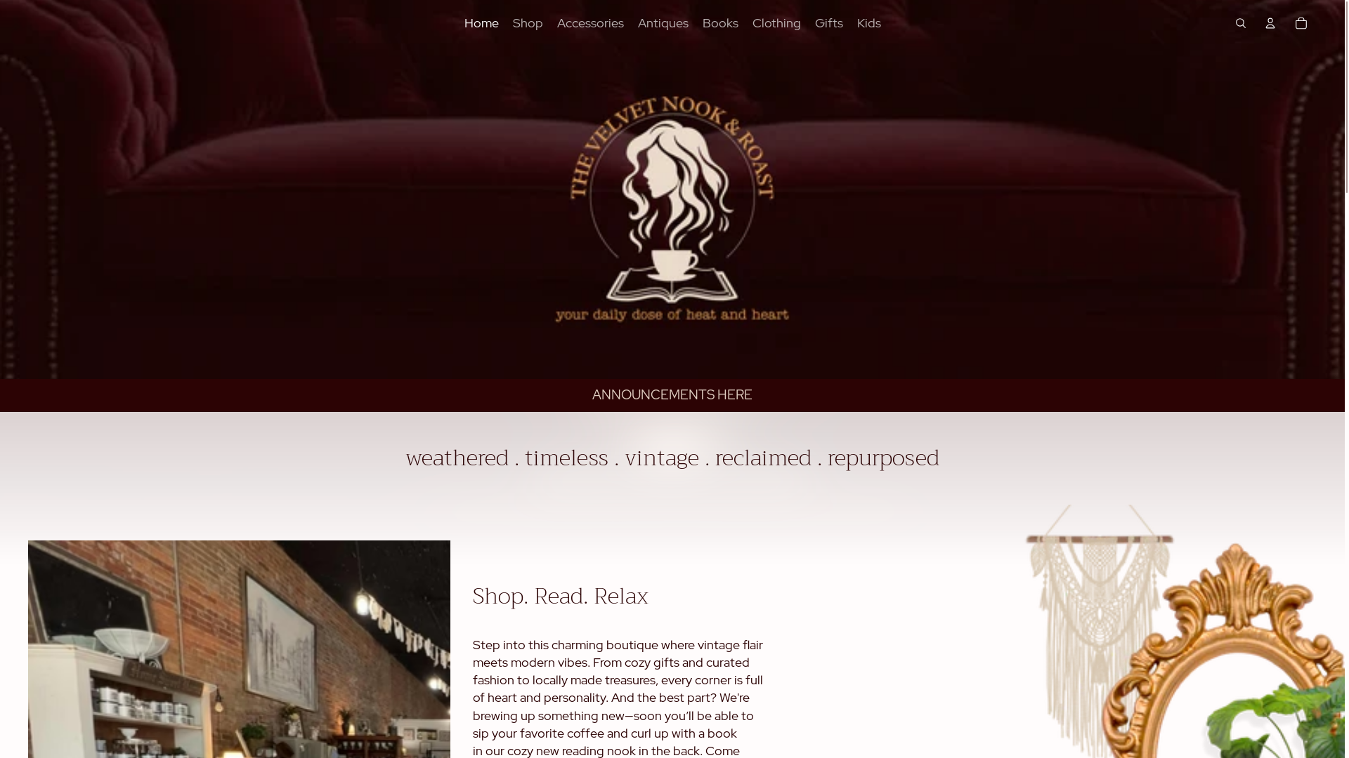 website screenshot of https://thevelvetnookandroast.com/
