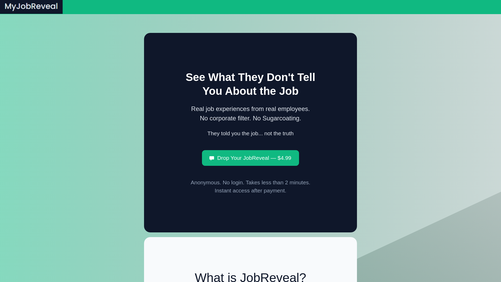 website screenshot of https://myjobreveal.com/