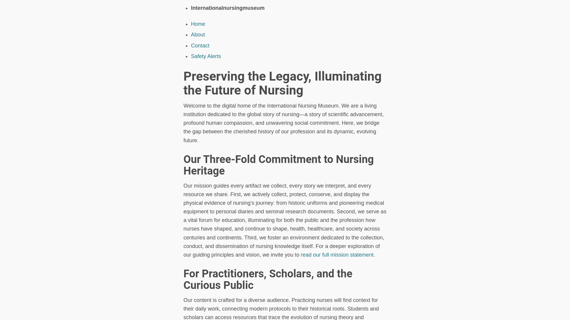 website screenshot of https://internationalnursingmuseum-com.pages.dev/