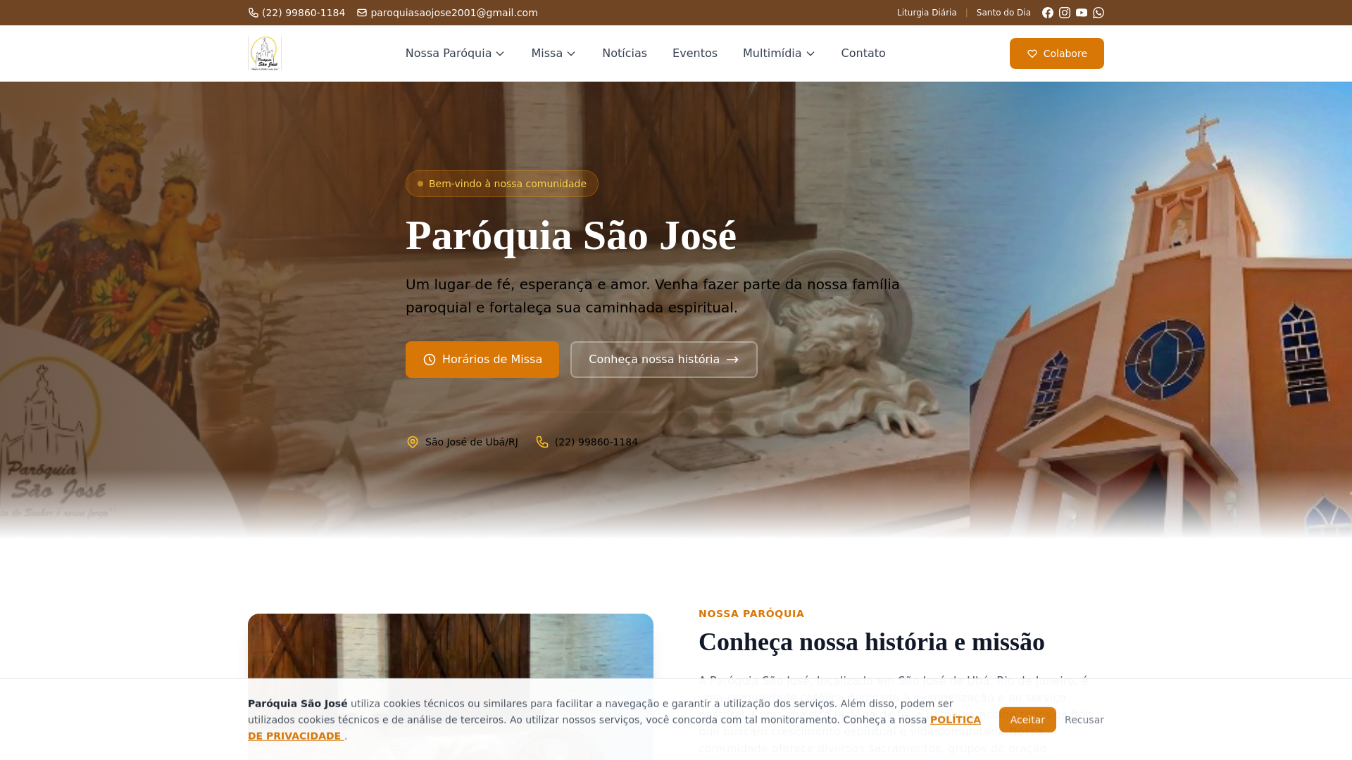 website screenshot of https://paroquiasaojosedeuba.com.br/