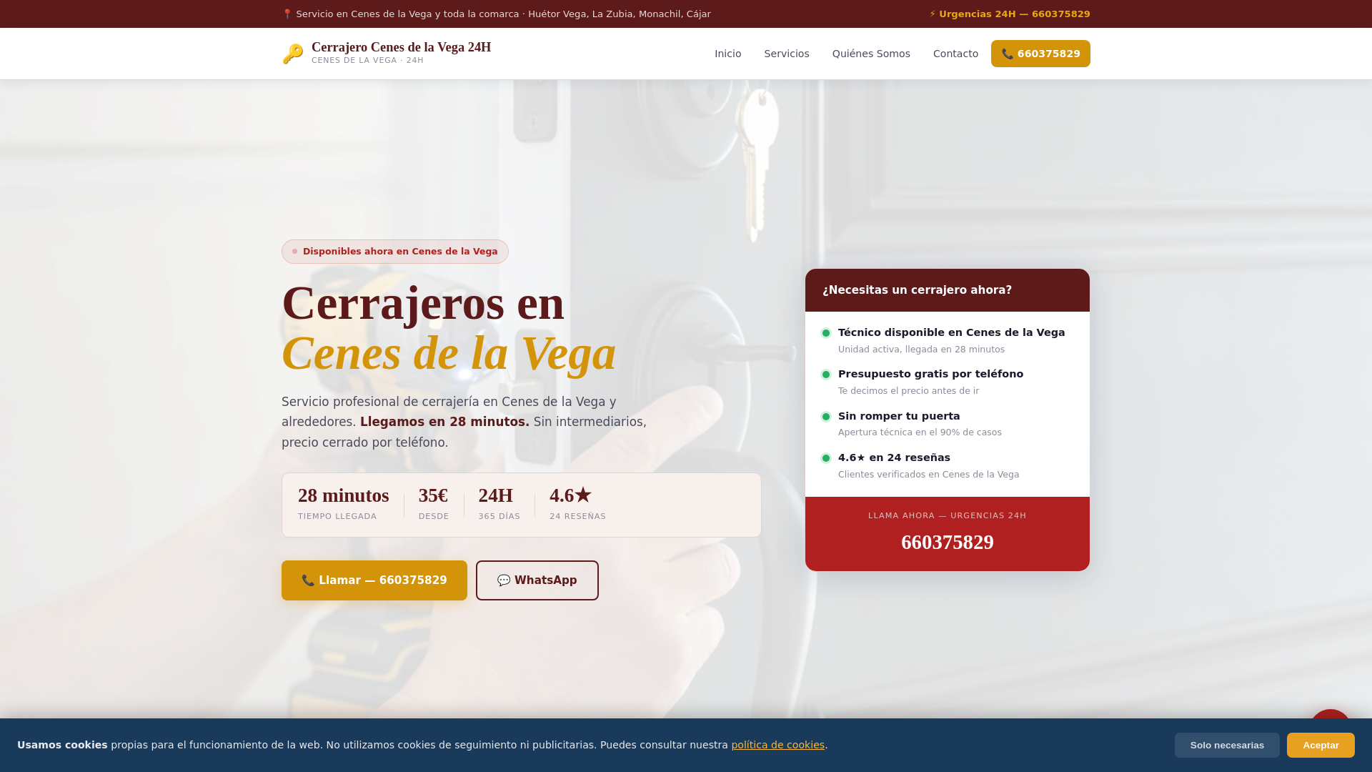 website screenshot of https://cerrajeroencenesdelavega.es