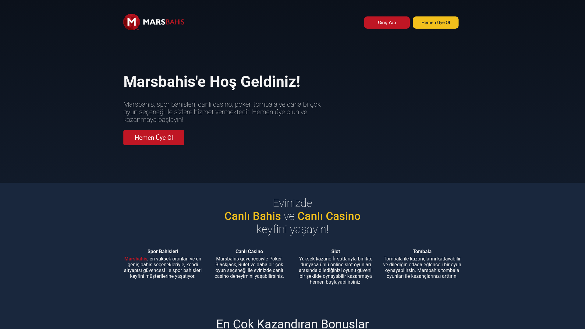 website screenshot of https://marsbahisglobal.vip/