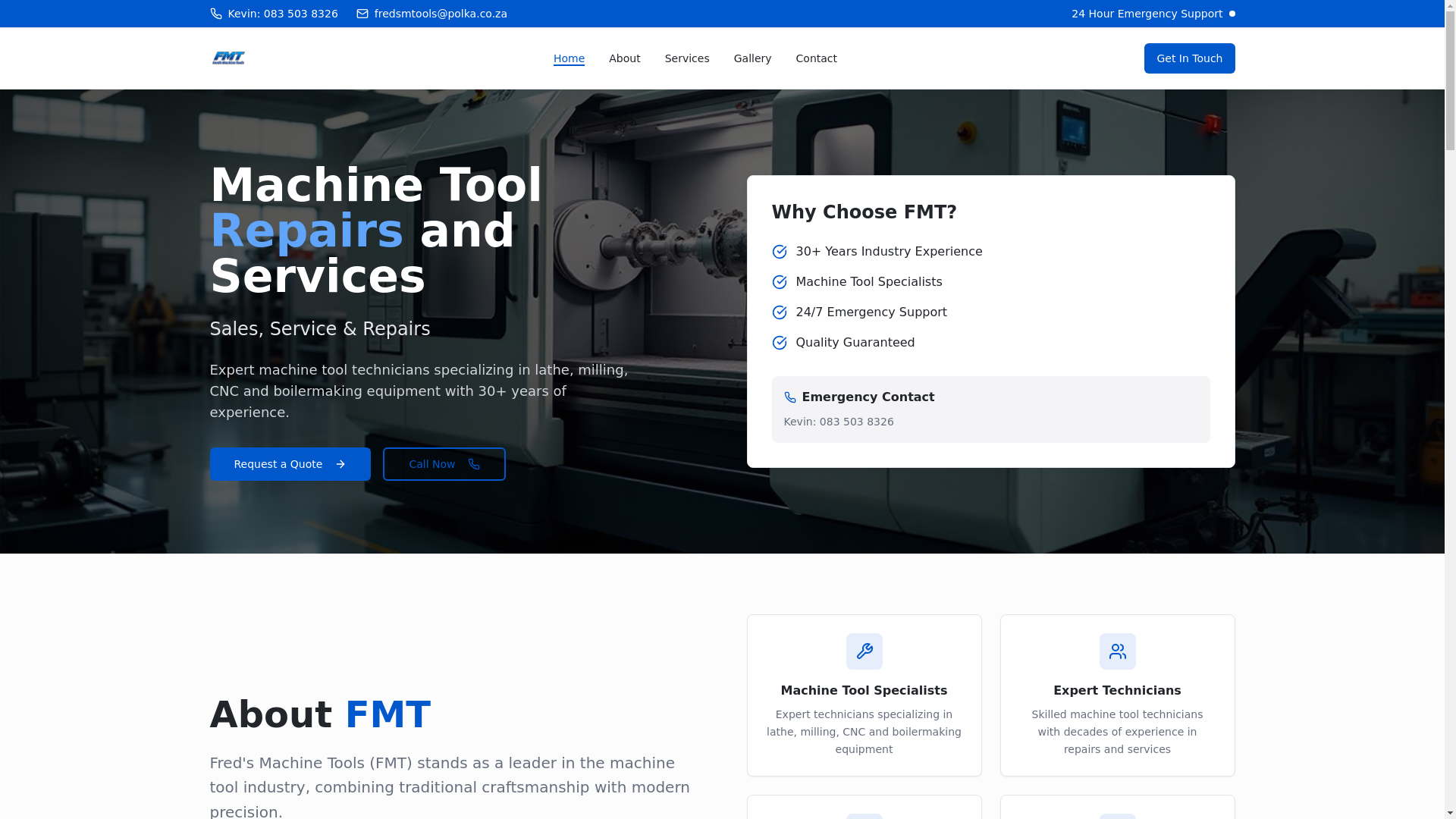 website screenshot of https://fredsmachinetools.co.za/