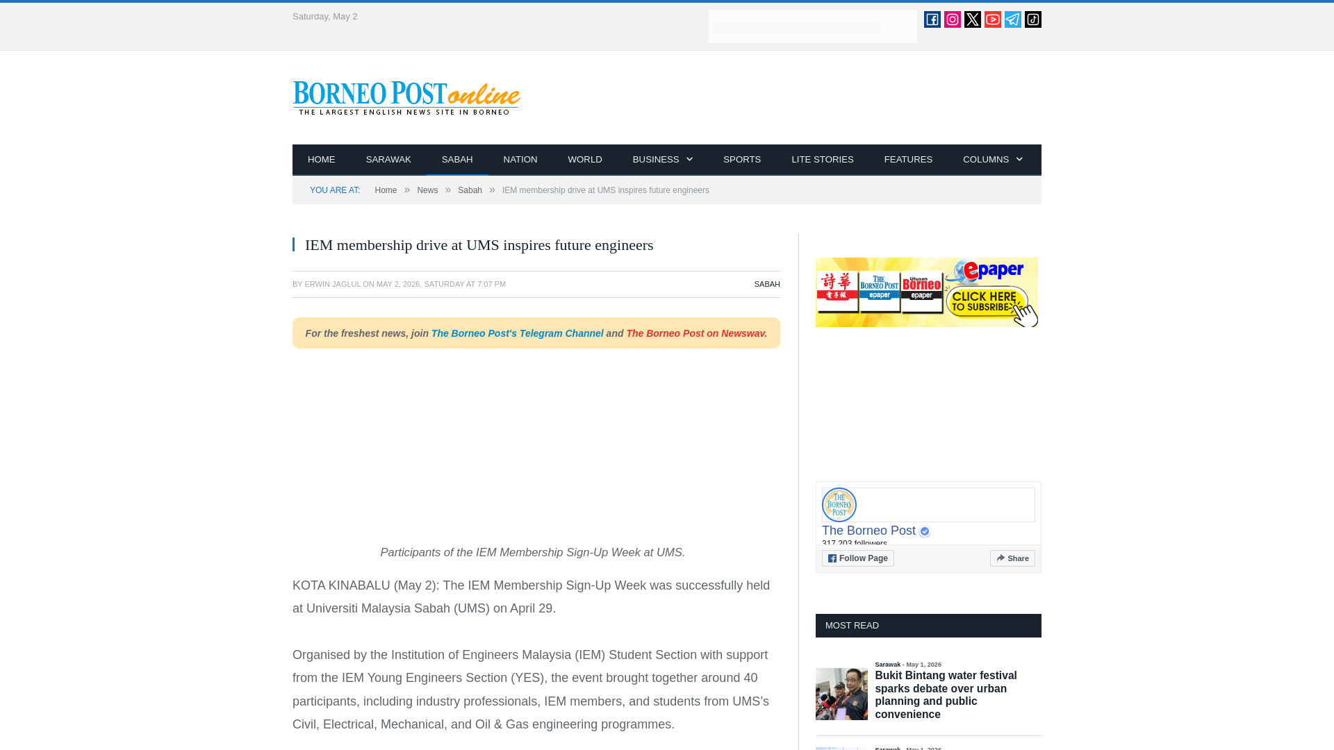 website screenshot of https://www.theborneopost.com/2026/05/02/iem-membership-drive-at-ums-inspires-future-engineers/