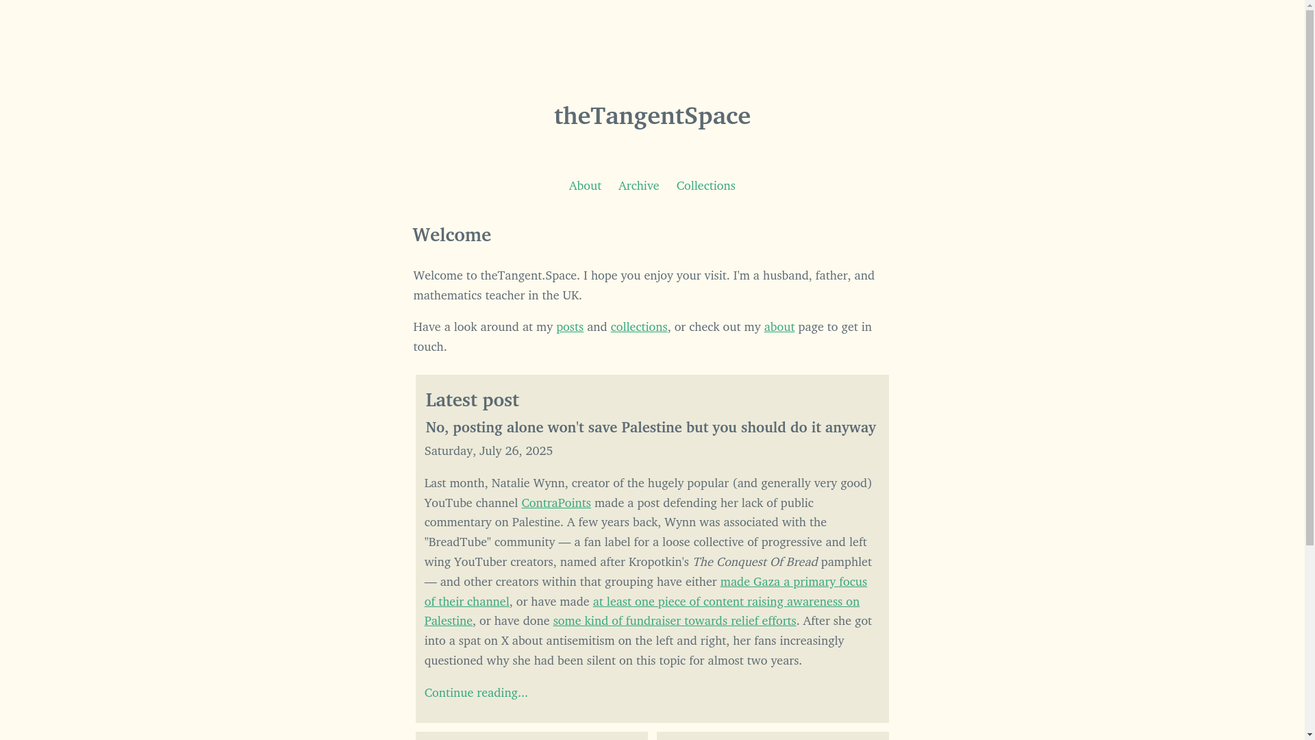 website screenshot of https://thetangentspace.pages.dev/