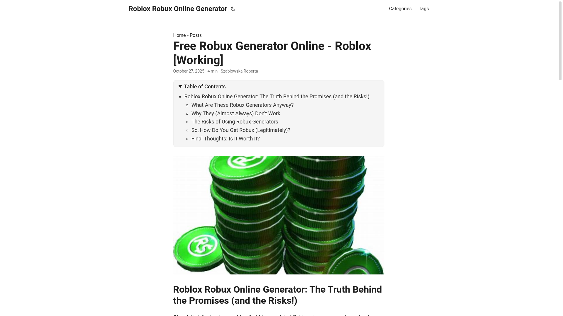website screenshot of https://roblox-robux-online-generator.pages.dev/