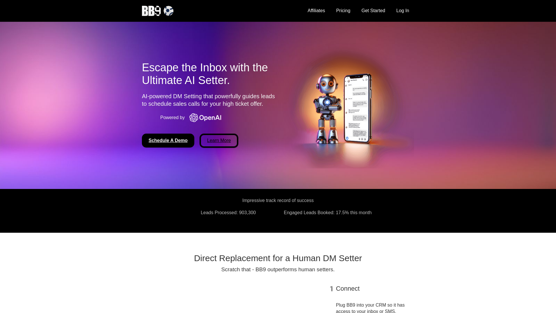 website screenshot of https://getbb9ai.com