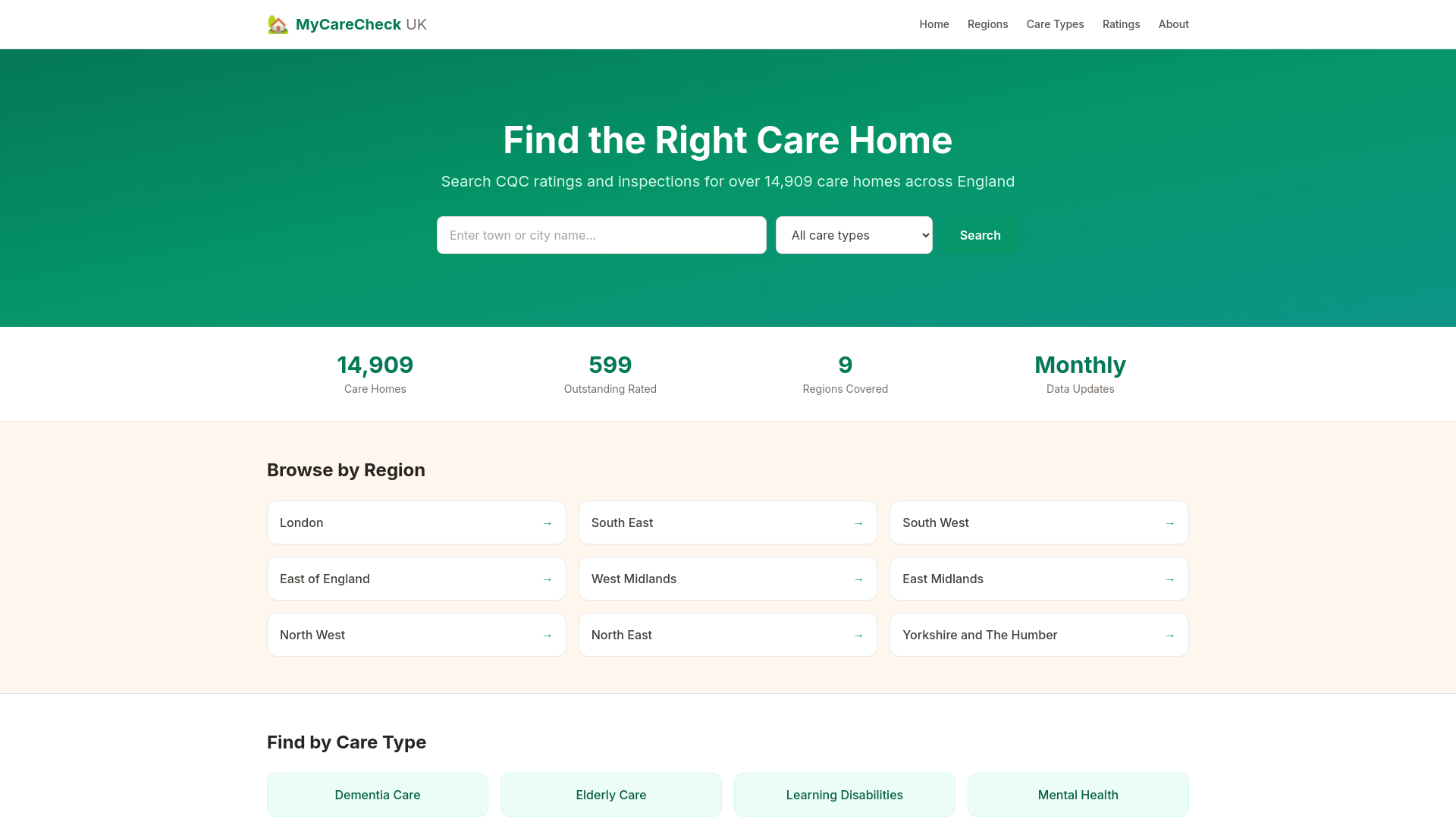 website screenshot of https://mycarecheck.co.uk/