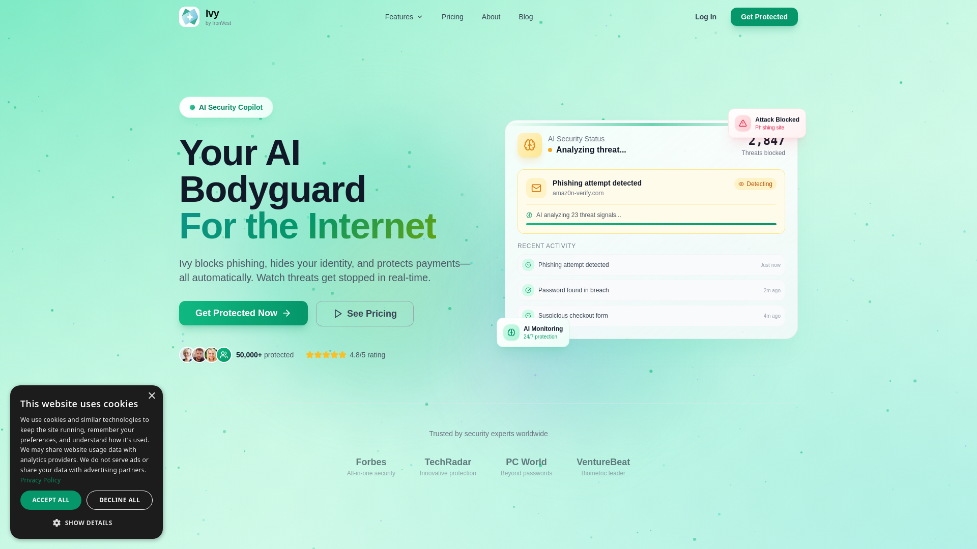 website screenshot of https://getivy.ai