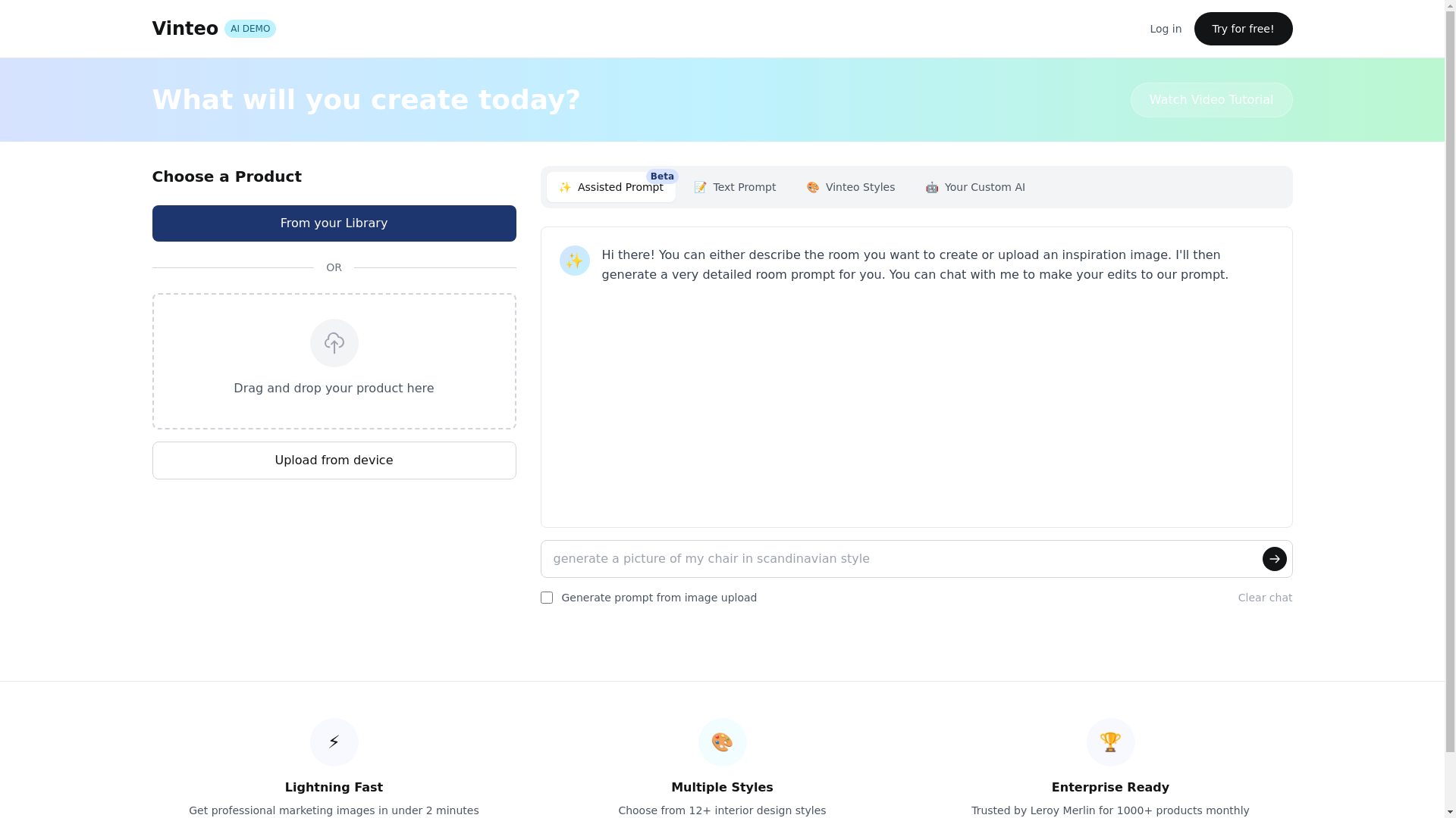 website screenshot of https://vinteo-demo.pages.dev/