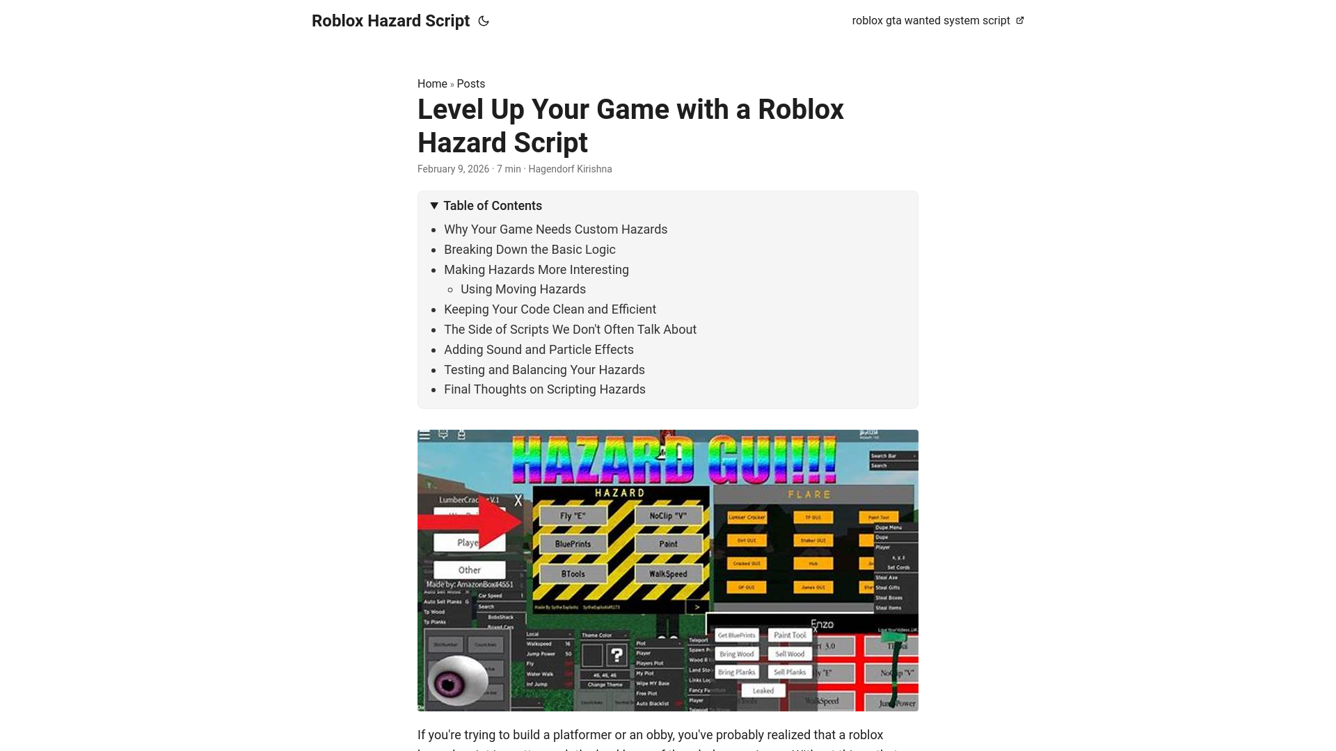 website screenshot of https://roblox-hazard-script.pages.dev/