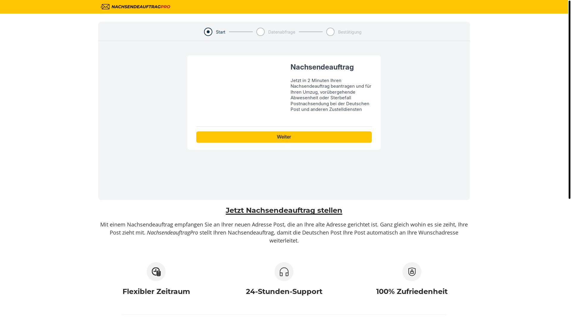 website screenshot of https://nachsendeauftrag.pro/