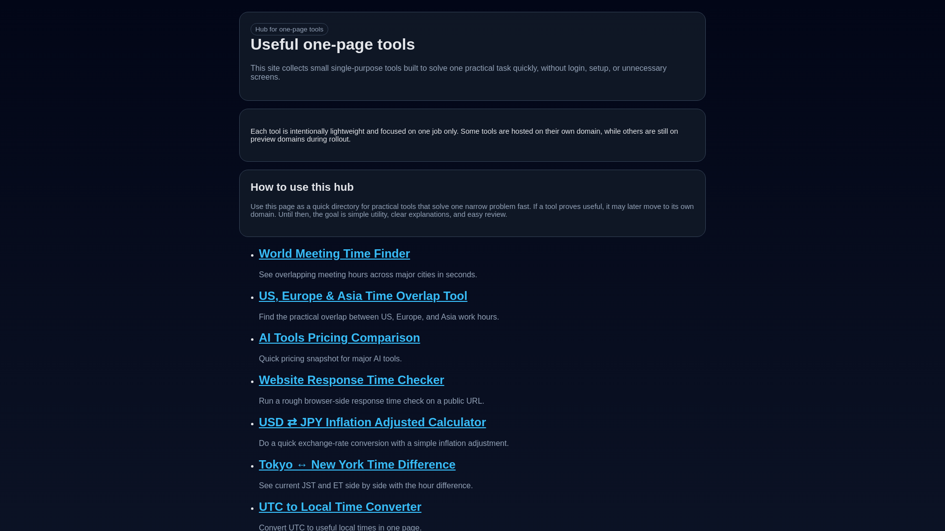 website screenshot of https://usefulonepagetools.com/