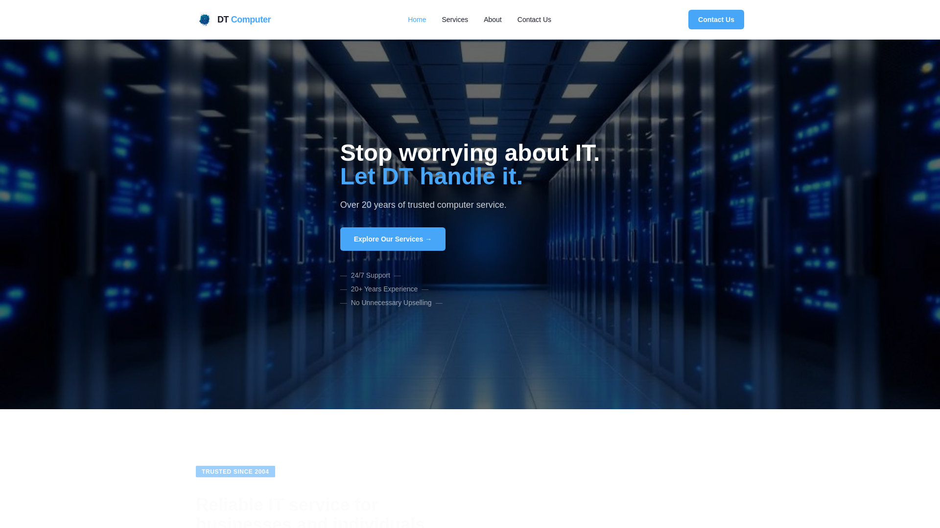 website screenshot of https://dtcompserv.com/