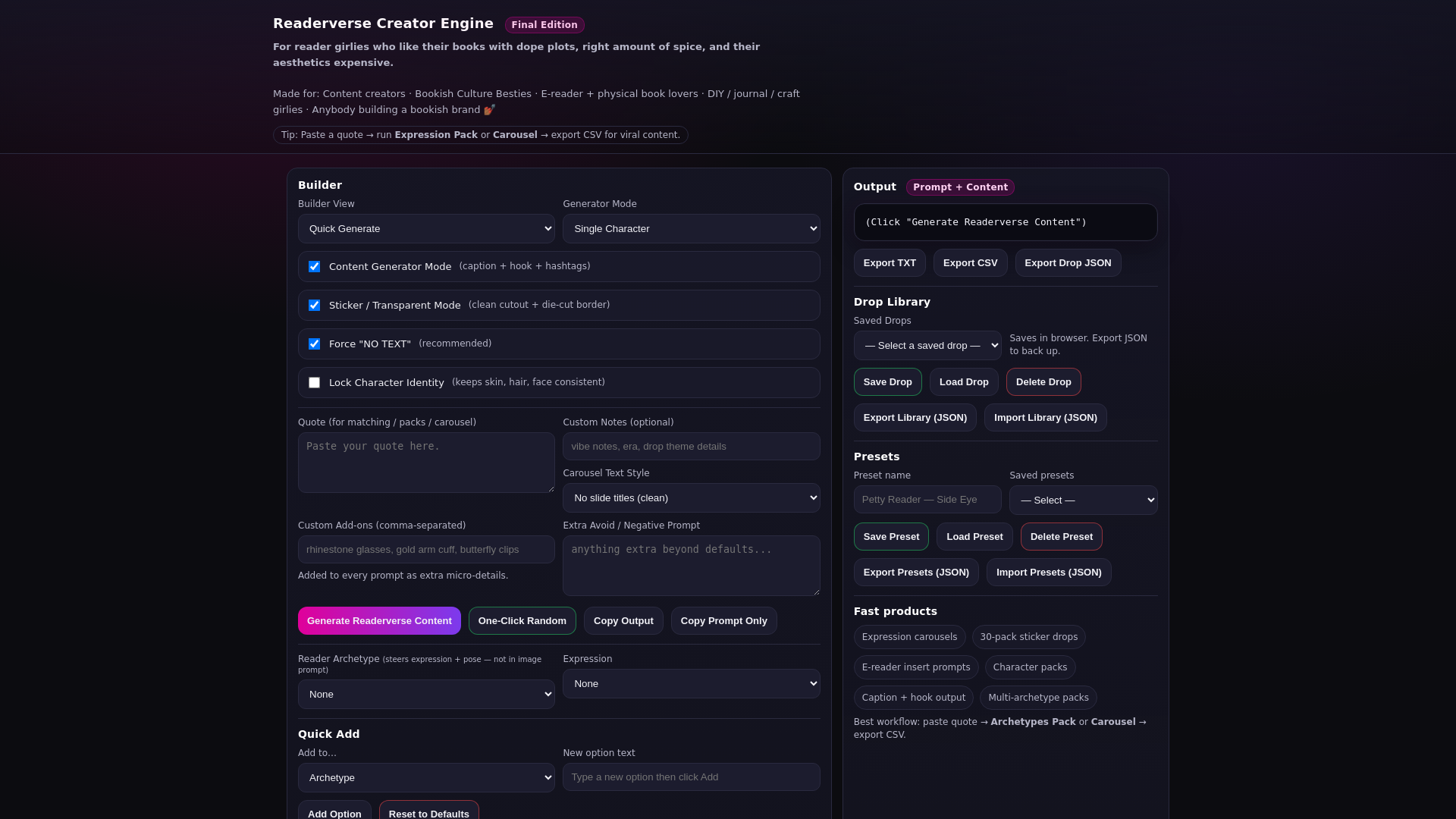 website screenshot of https://bookish-demands-readerverse-engine.pages.dev/