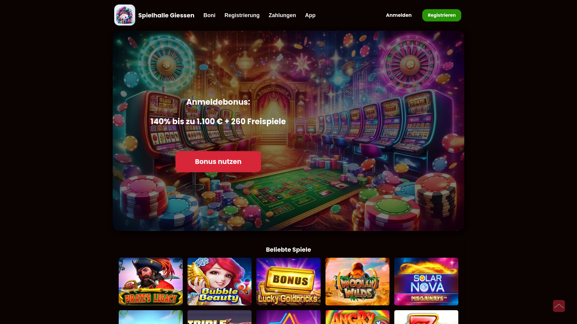 website screenshot of https://giessen-spielhalle.de