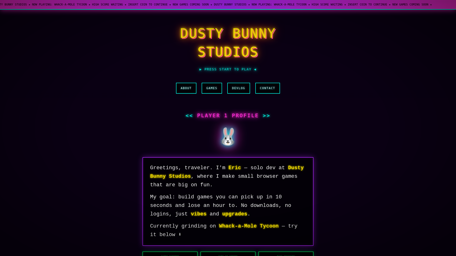 website screenshot of https://dustybunnystudioswebsite.pages.dev/
