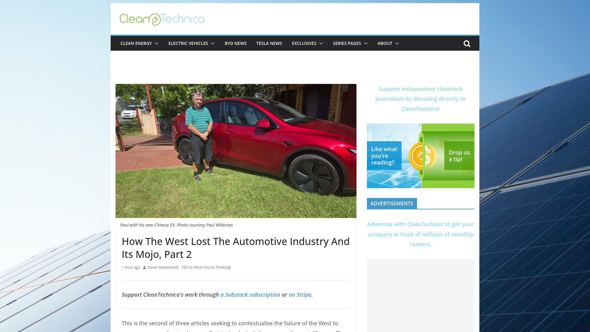 website screenshot of https://cleantechnica.com/2026/03/22/how-the-west-lost-the-automotive-industry-and-its-mojo-part-2/