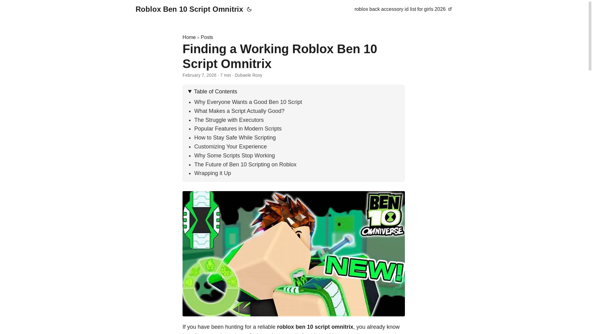 website screenshot of https://roblox-ben-10-script-omnitrix.pages.dev/