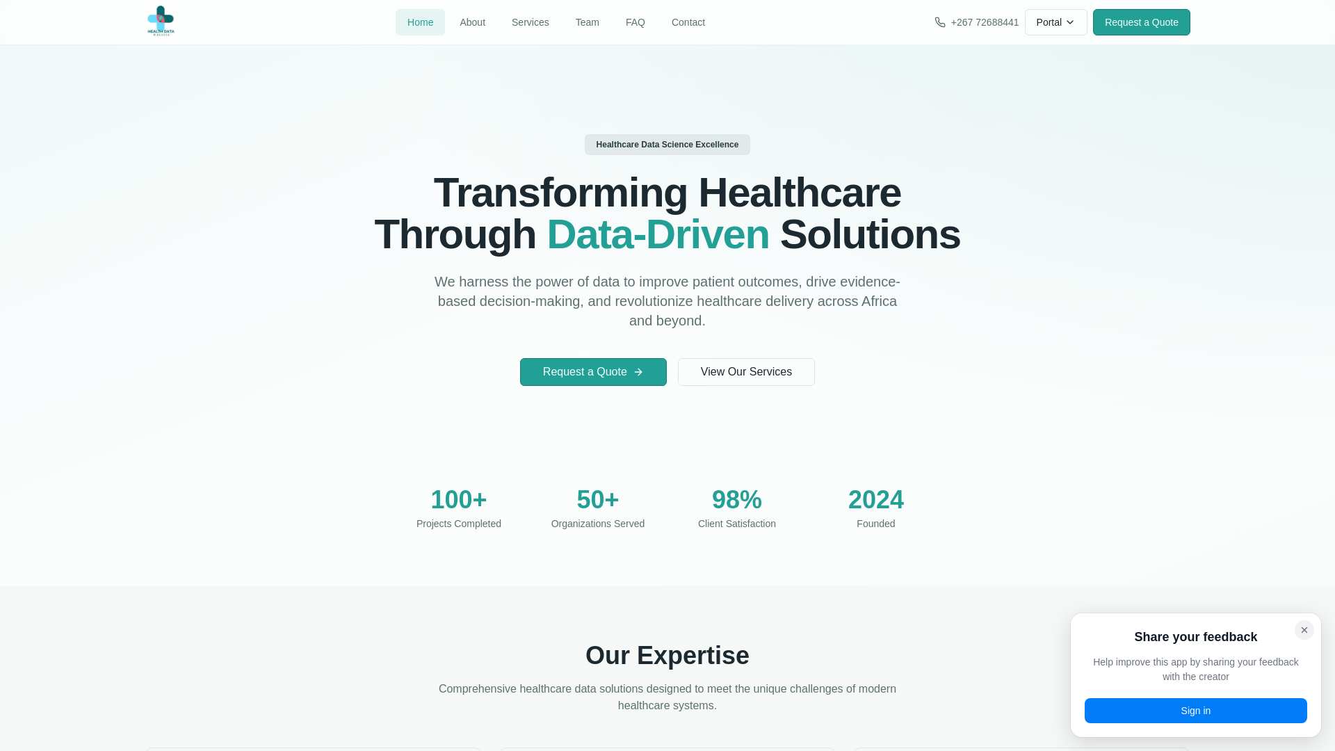 website screenshot of https://healthdatametrics.net/