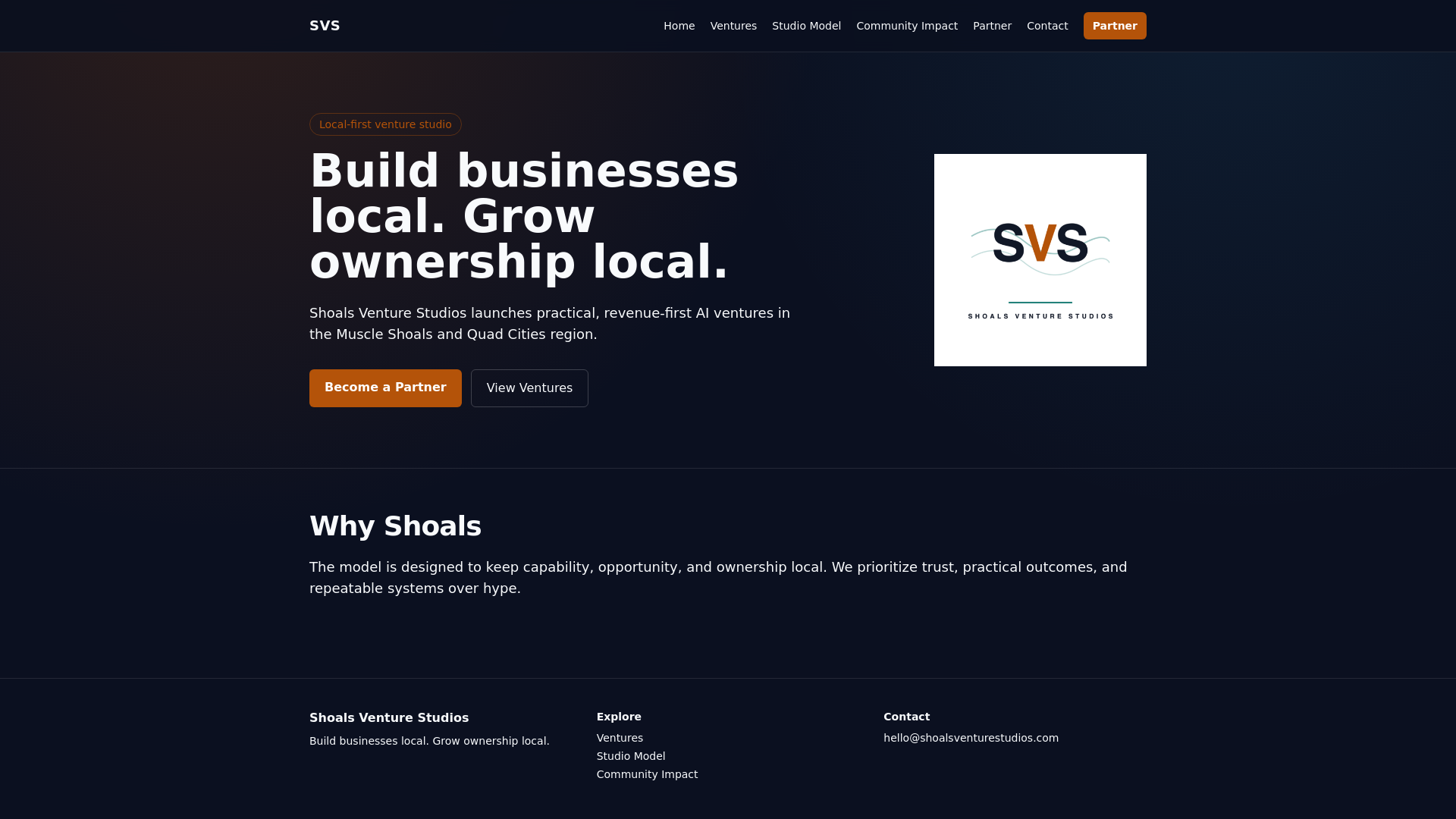 website screenshot of https://shoalsventurestudios.com/