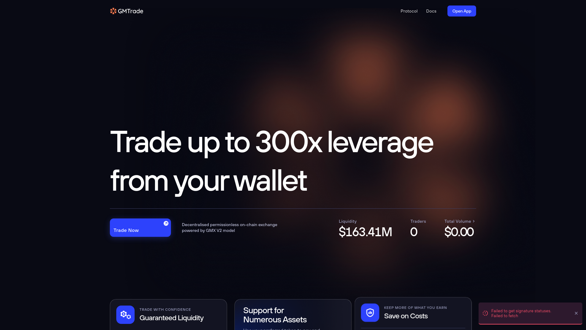 website screenshot of https://gmtrade-interface-beta.pages.dev/
