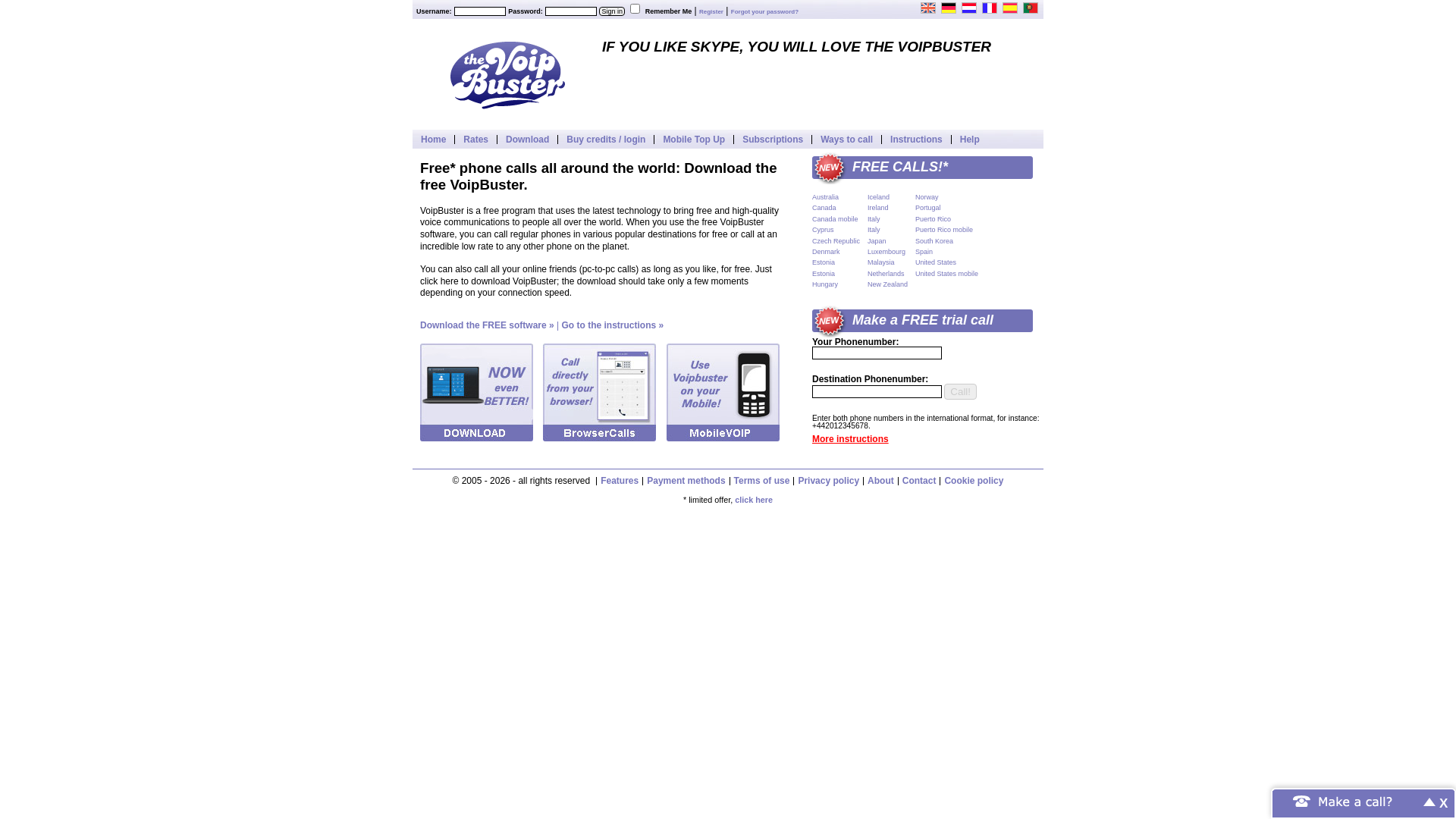 website screenshot of https://voipbuster.com