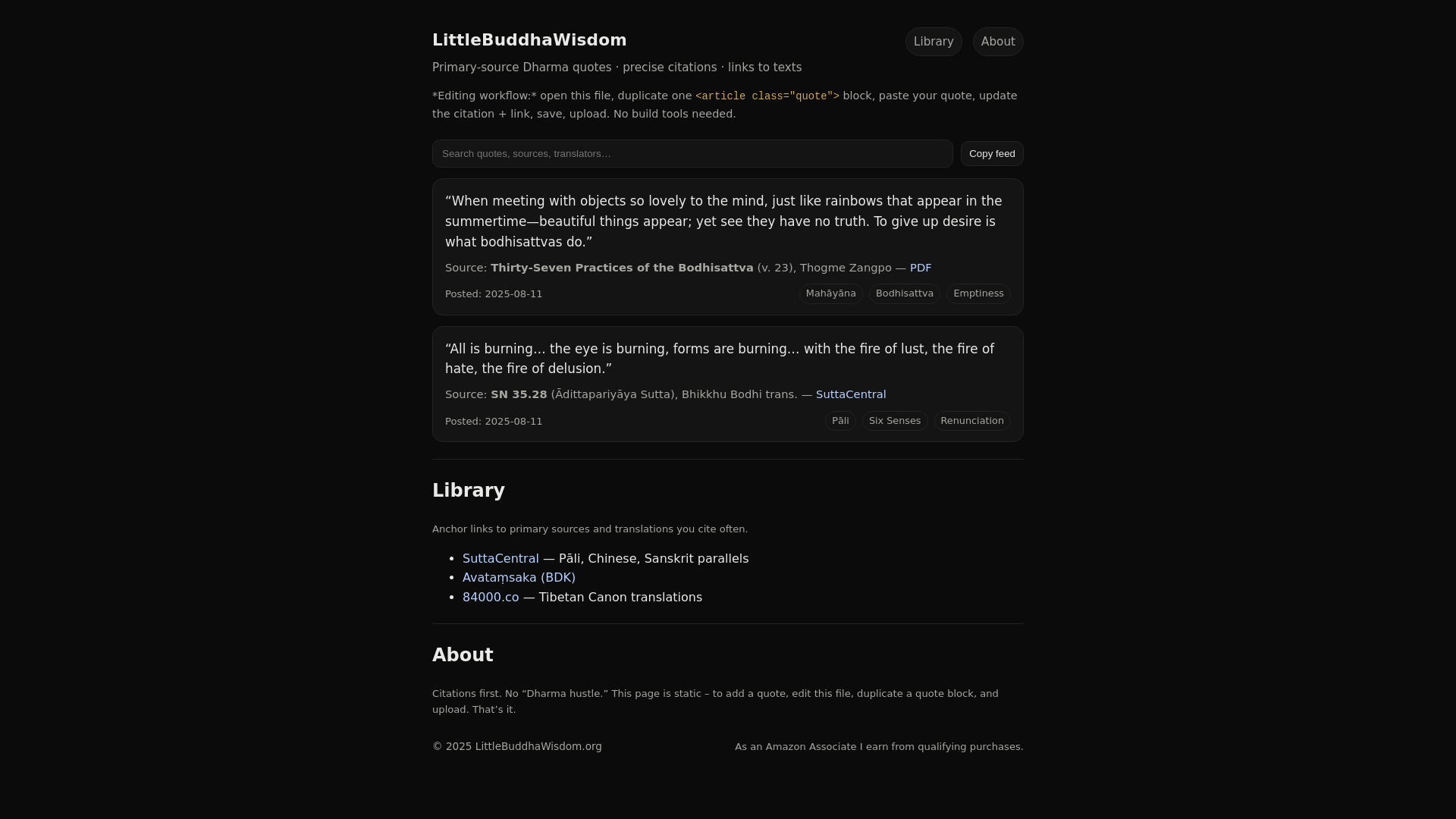 website screenshot of https://littlebuddhawisdom.org/