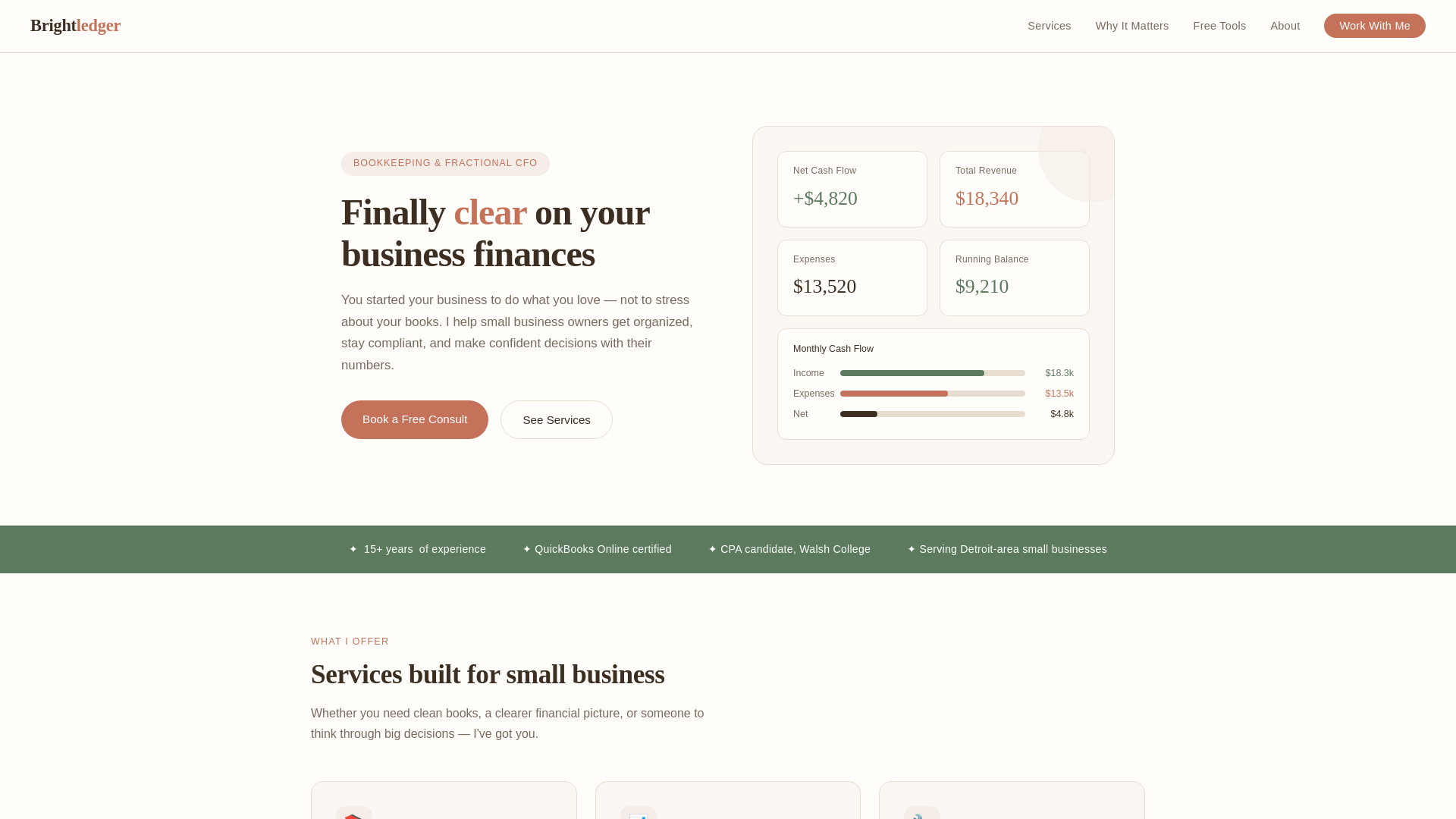 website screenshot of https://brightledgercfo.com/