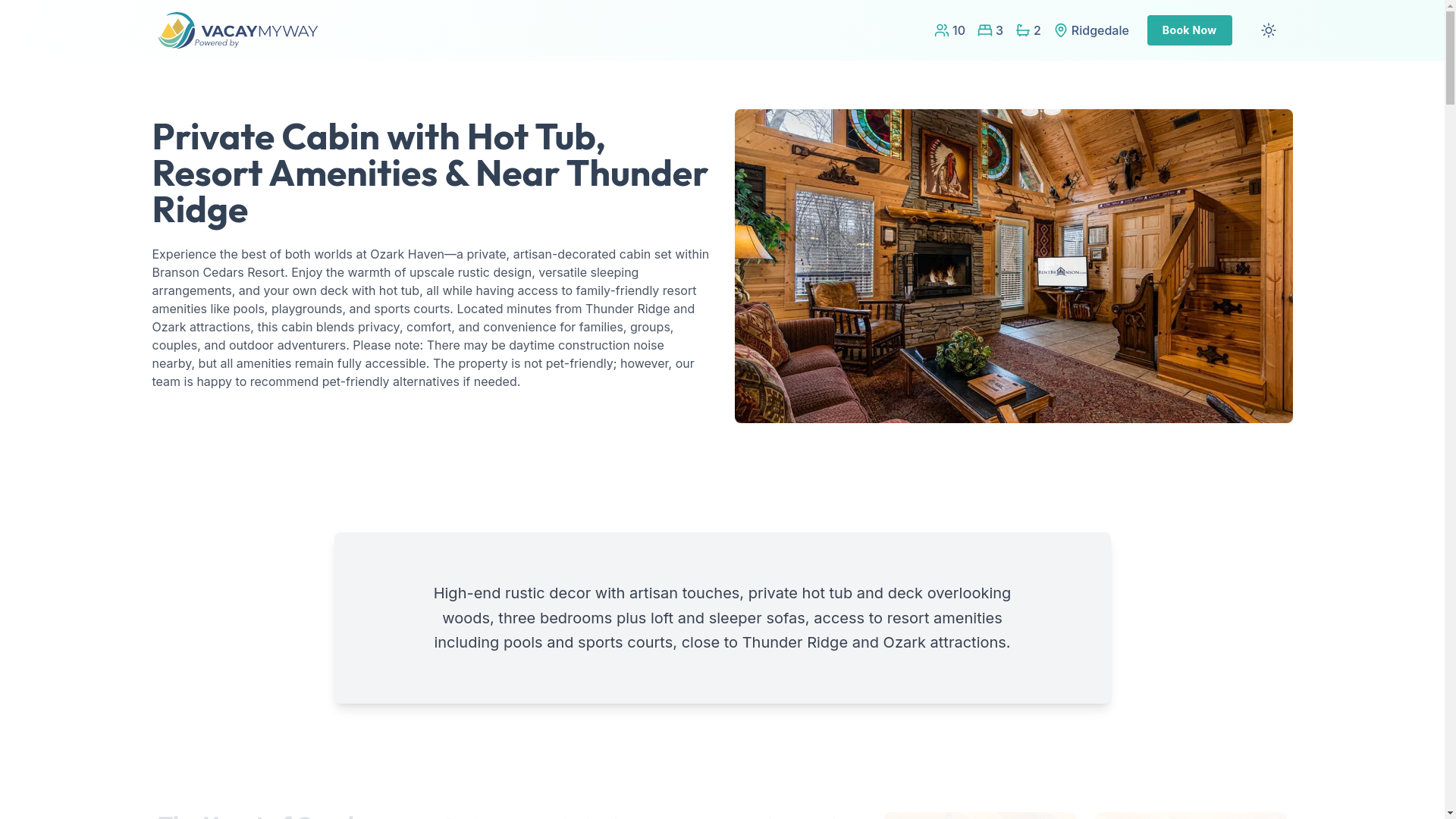 website screenshot of https://tranquilozark.vacations/