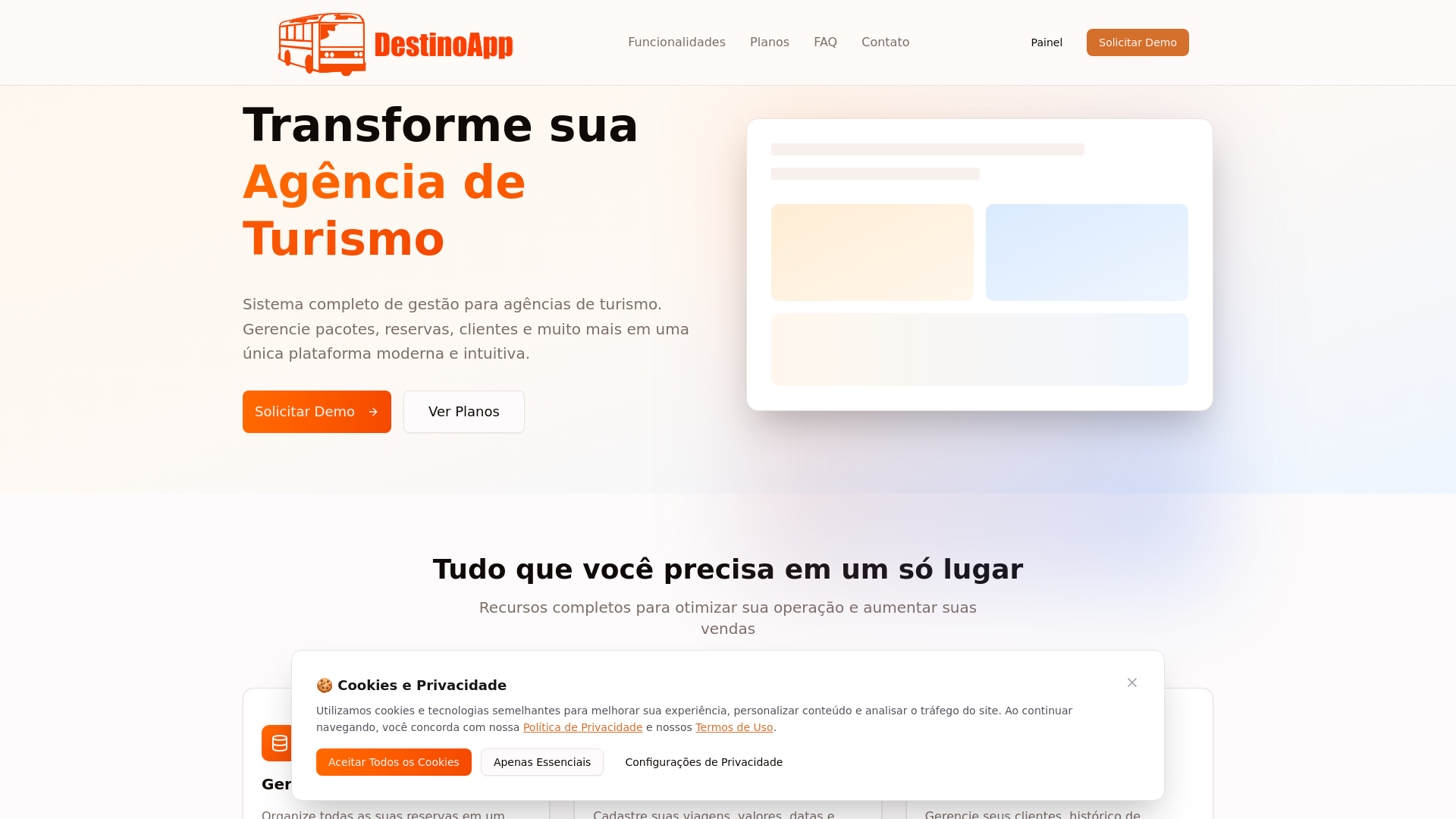 website screenshot of https://destinoapp.com.br/