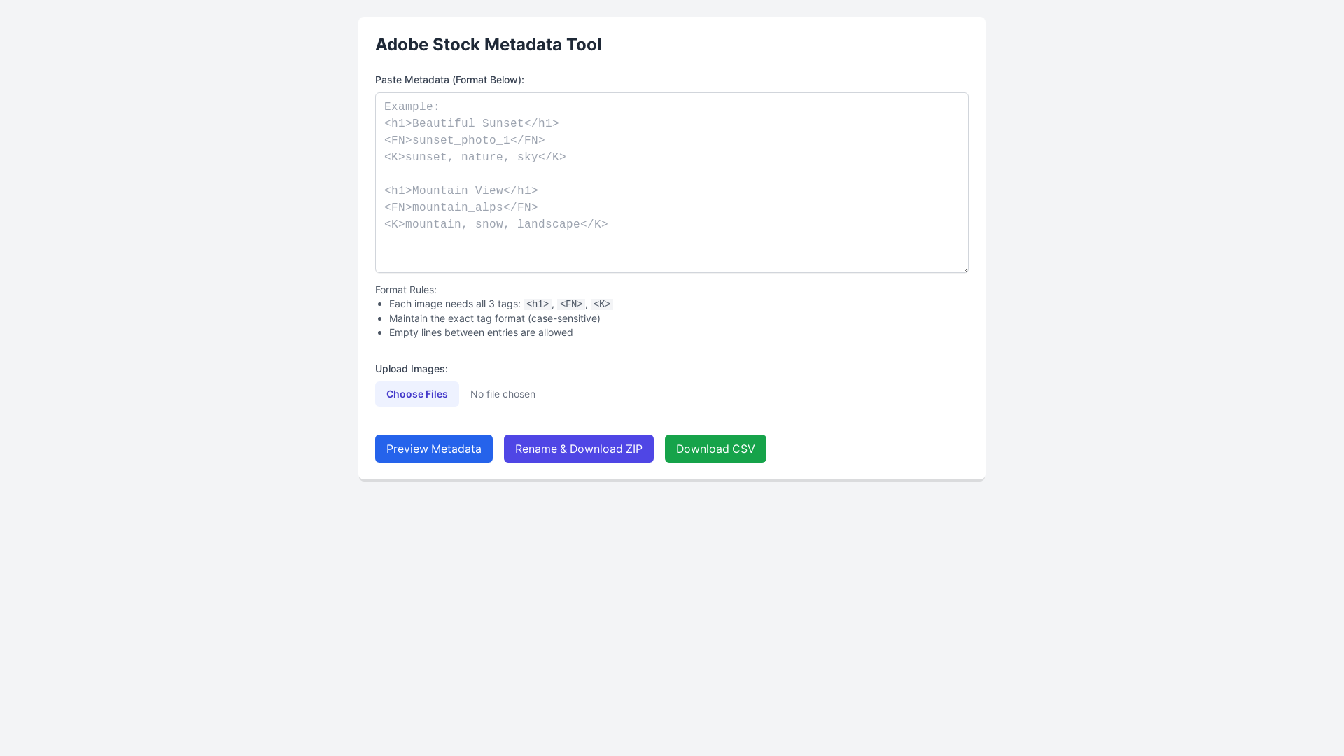 website screenshot of https://adobe-stock-metadata-tool.pages.dev/