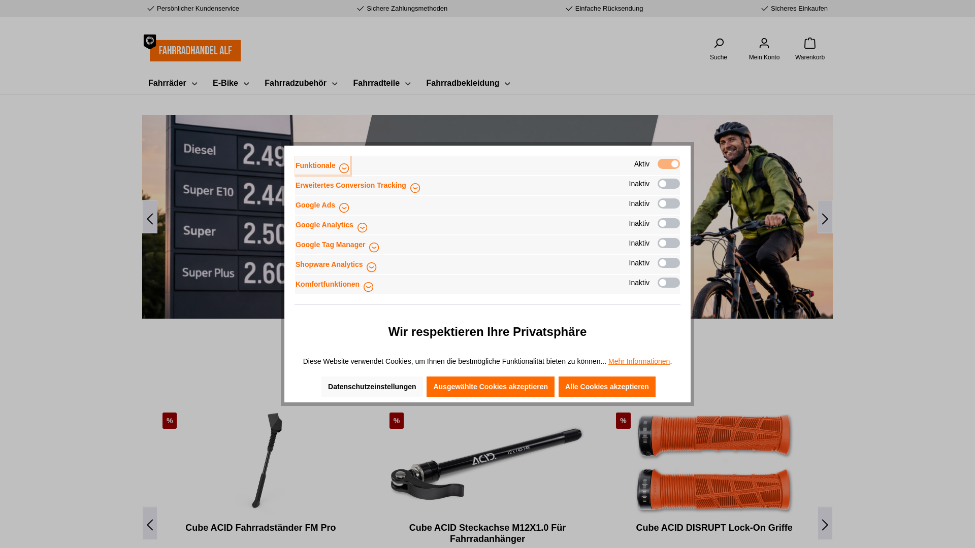 website screenshot of https://www.fahrradhandel-alf.de/