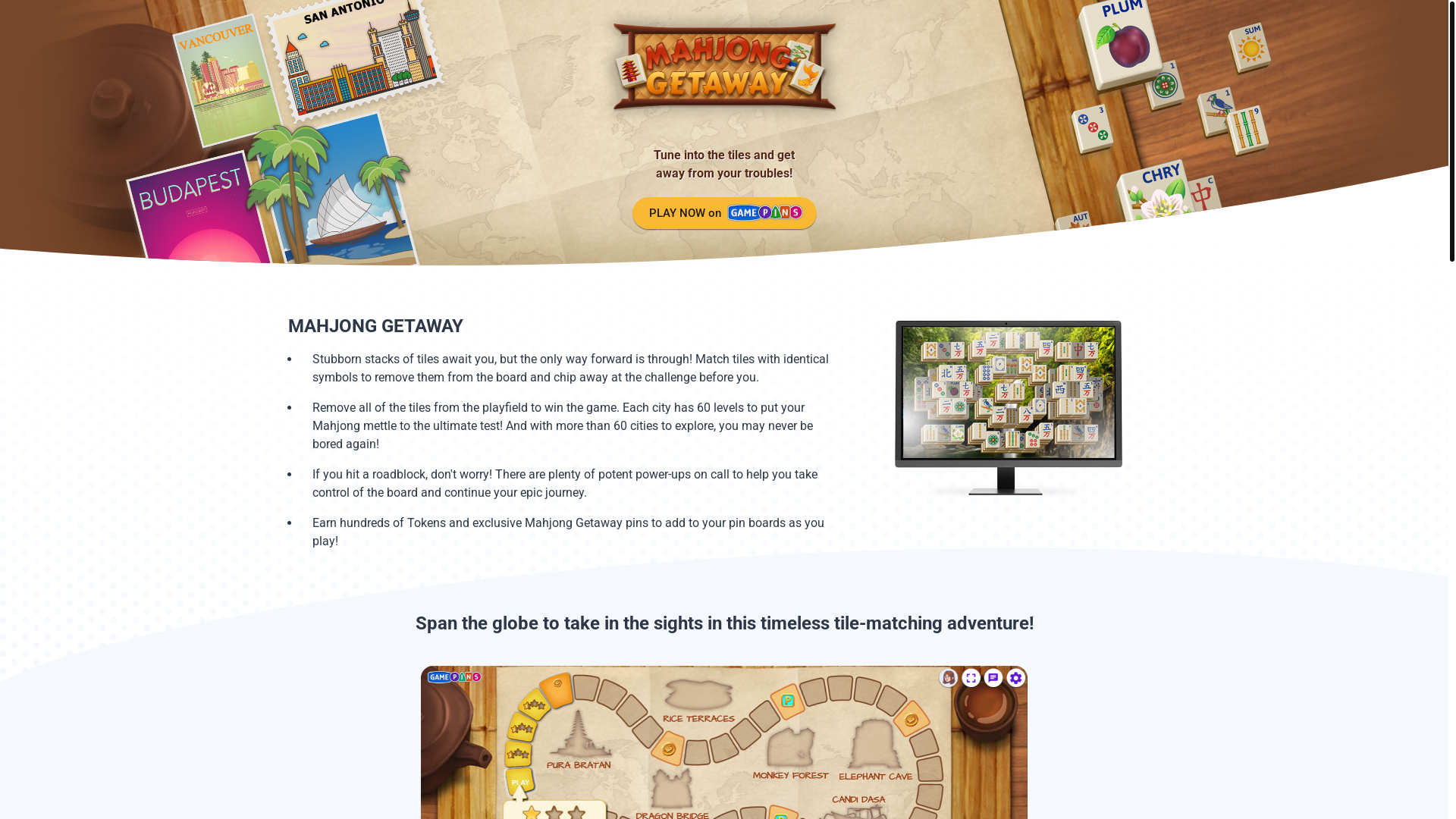 website screenshot of https://mahjonggetaway.com/