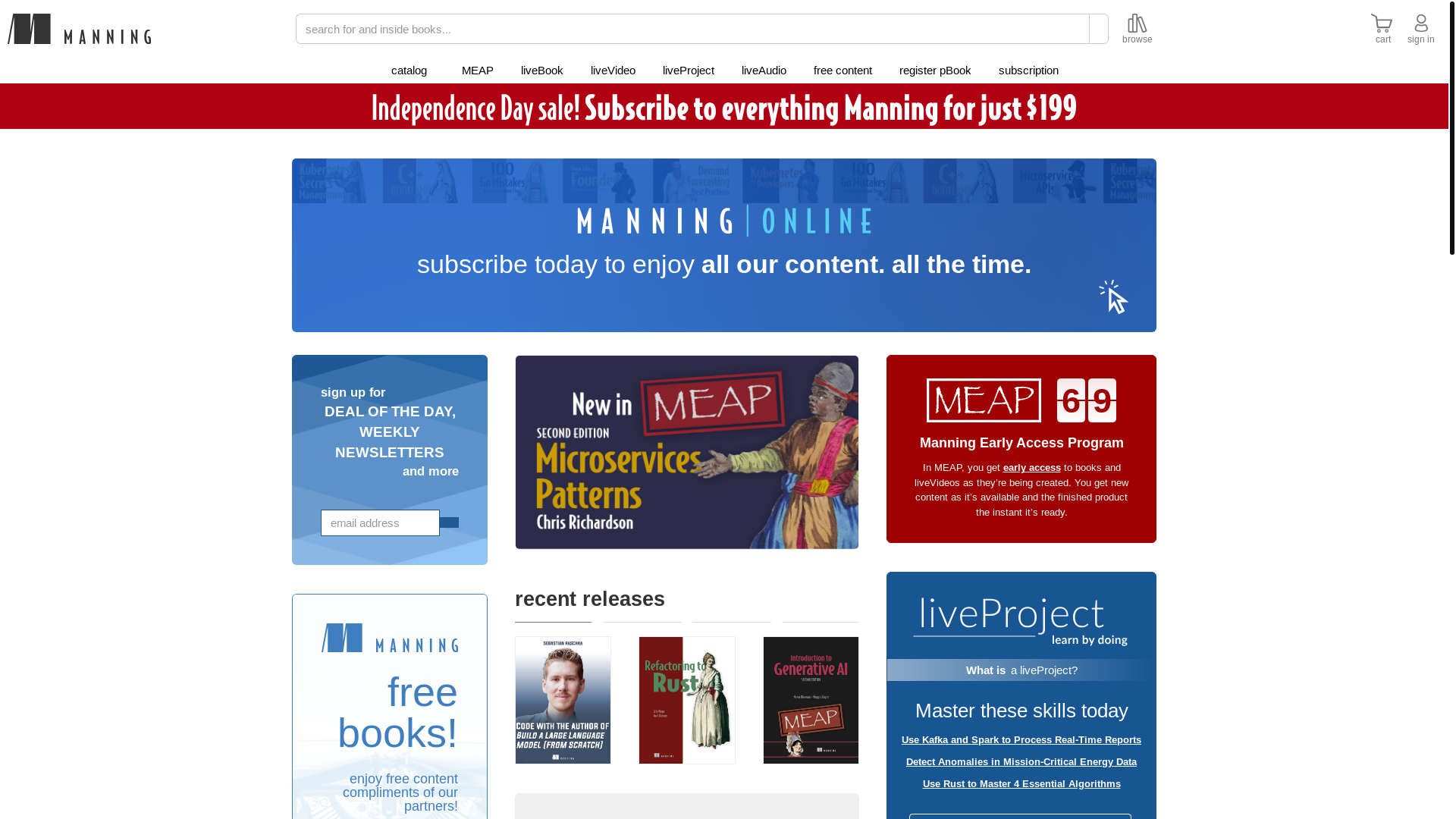 website screenshot of https://manning.com