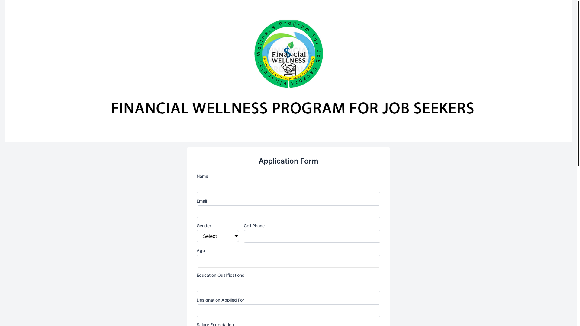 website screenshot of https://financialwellnessjobapplication.com/