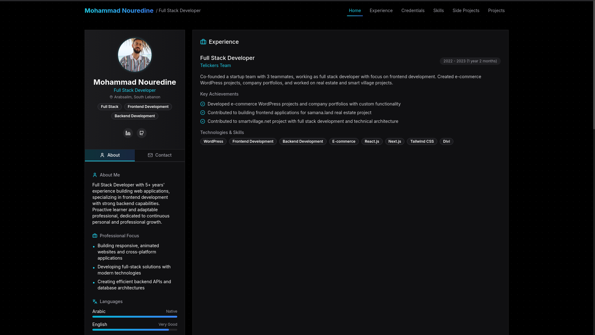 website screenshot of https://mohammadnouredine.dev/