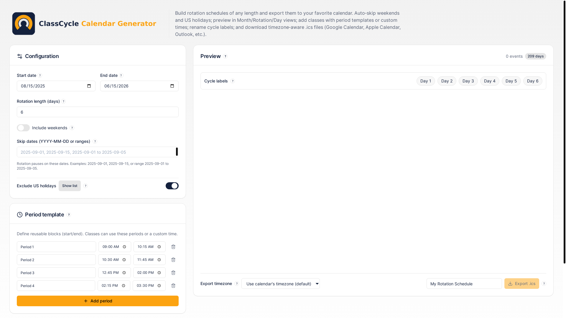 website screenshot of https://classcycle-calendar.pages.dev/