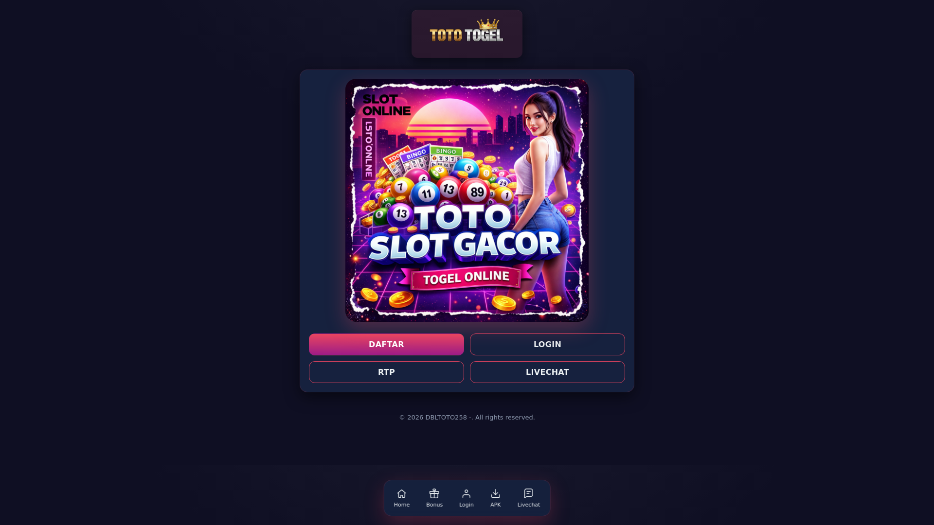 website screenshot of https://dbltoto258.site