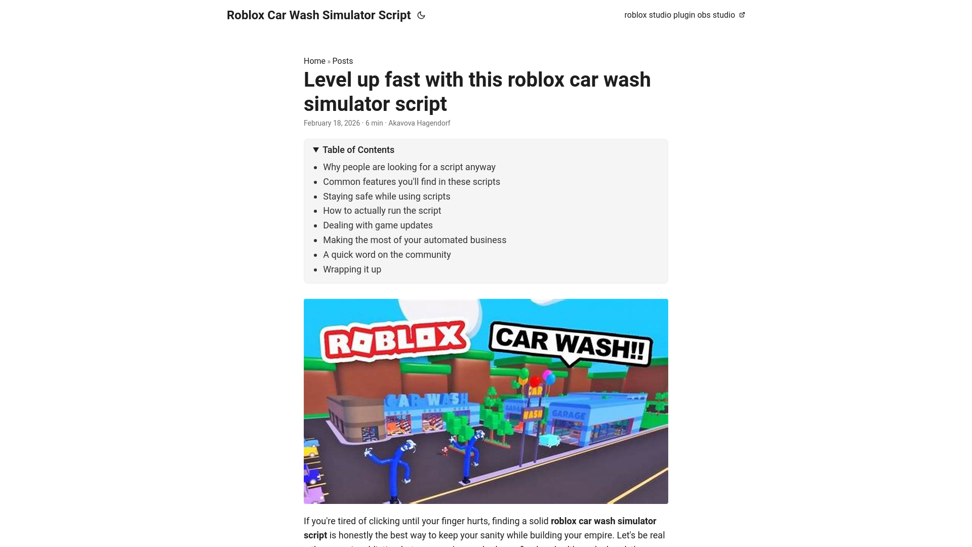 website screenshot of https://roblox-car-wash-simulator-script.pages.dev/