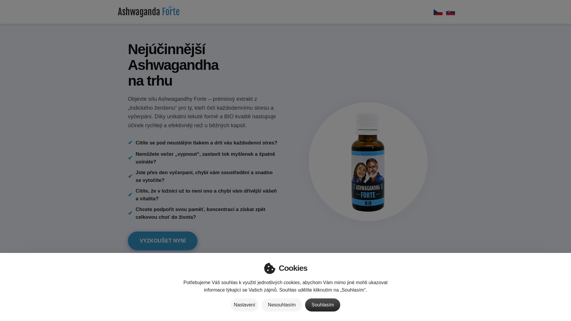 website screenshot of https://ashwagandhaforte.cz/