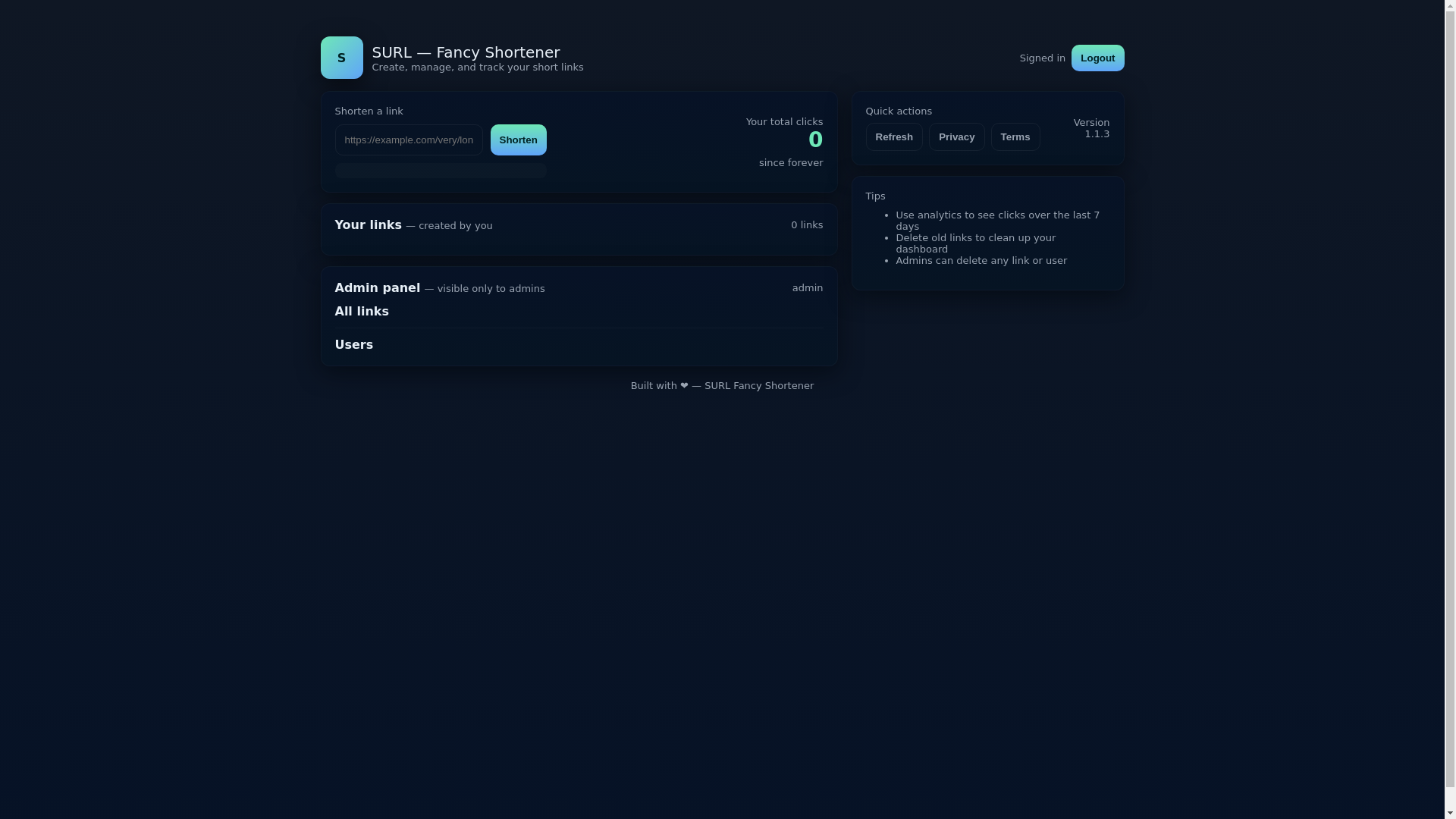 website screenshot of https://surl-urlshortner.pages.dev/